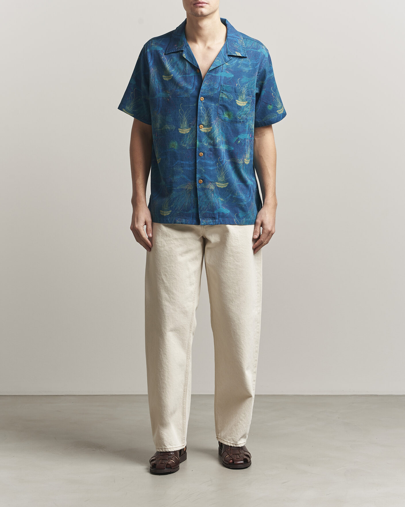 Men | Shirts | Nudie Jeans | Arvid Hawaii Shirt Deep Sea