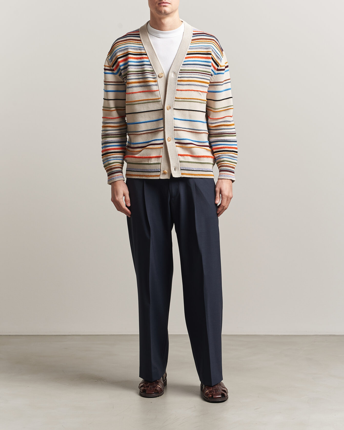 Men | Sweaters & Knitwear | Paul Smith | Signature Stripe Knitted Cardigan White