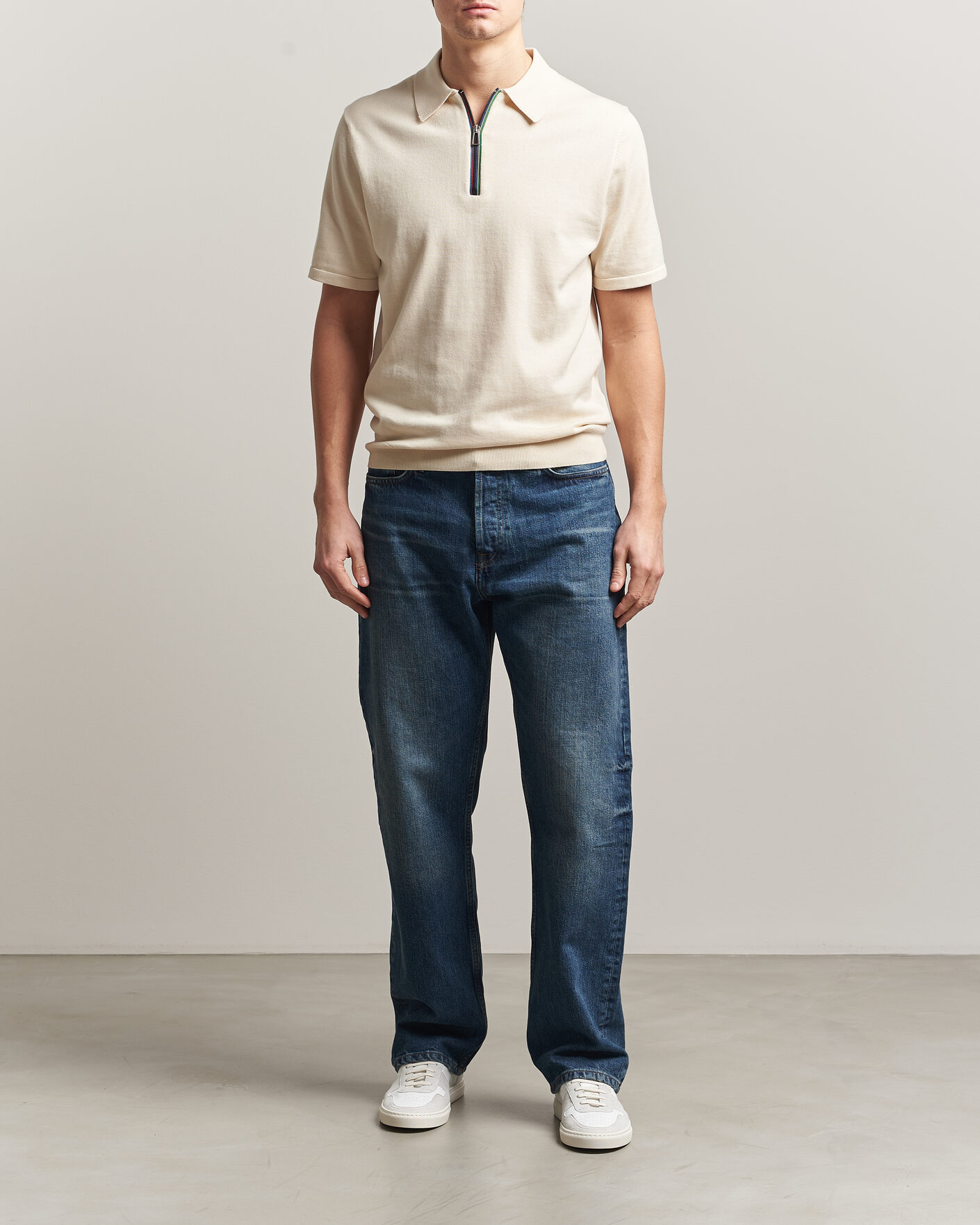 Men | Polo Shirts | PS Paul Smith | Cotton Knitted Half Zip Polo Off White