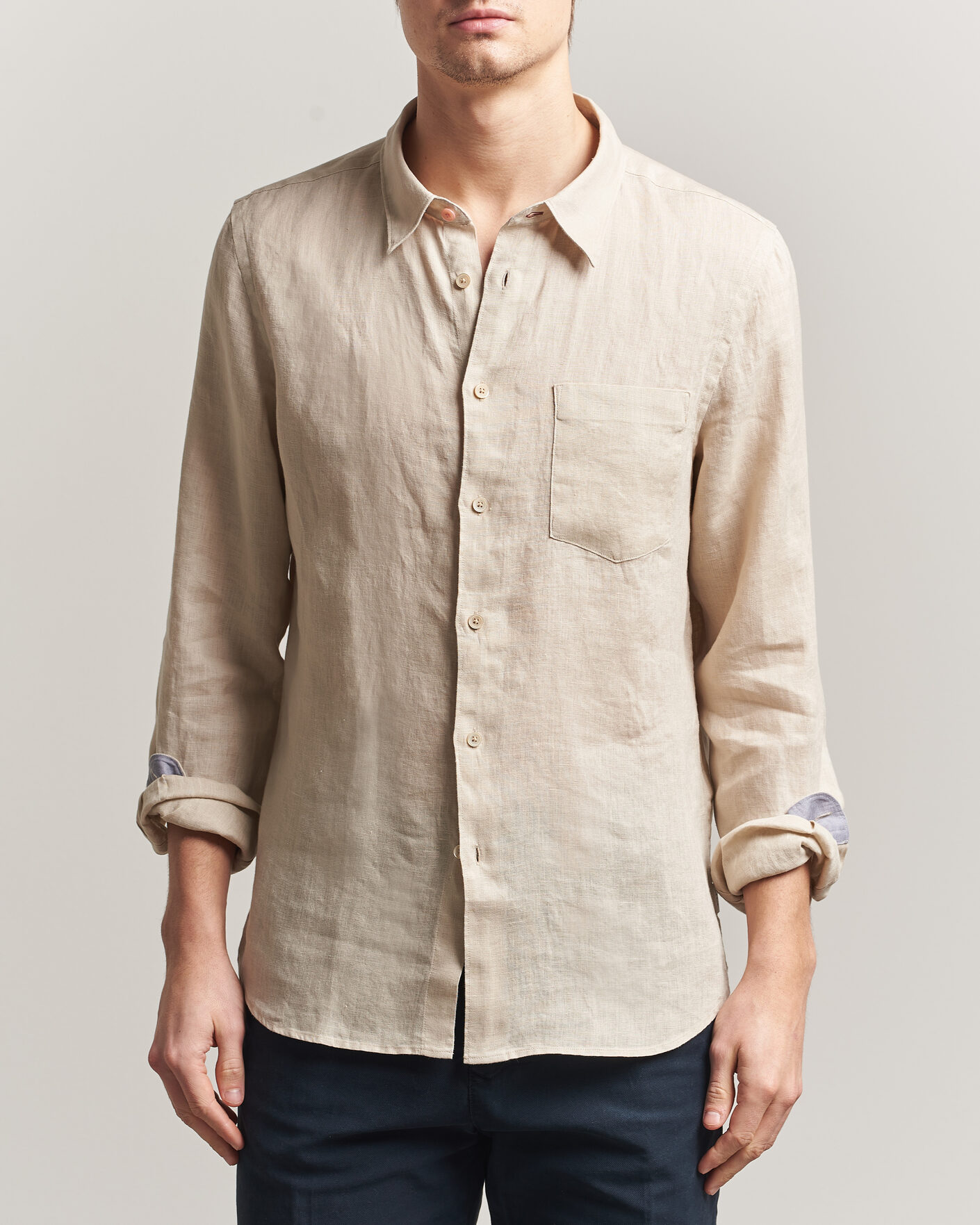 100Hands Signature Linen Cut Away Shirt Taupe at CareOfCarl.com