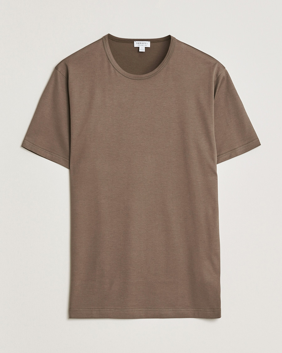 Men | T-Shirts | Sunspel | Crew Neck Q82 Cotton T-Shirt Dark Cedar