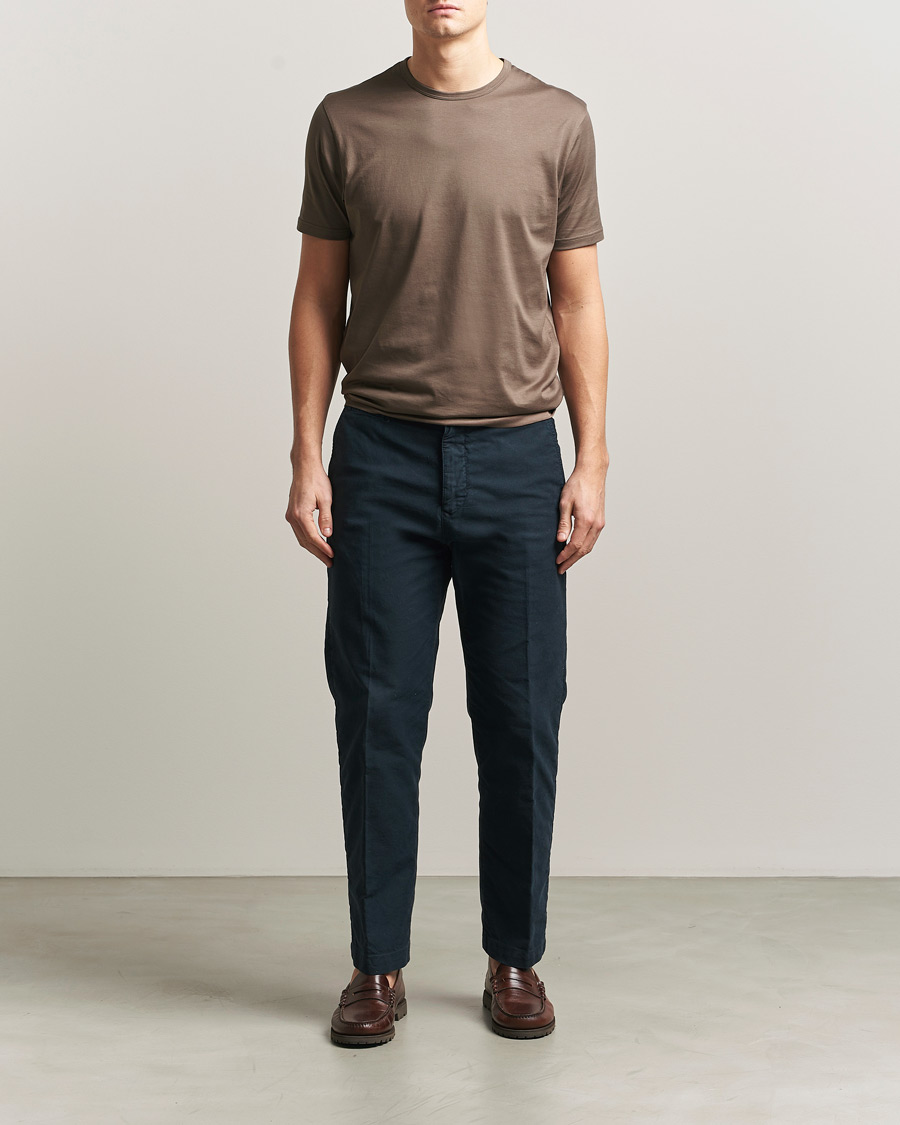 Men | T-Shirts | Sunspel | Crew Neck Q82 Cotton T-Shirt Dark Cedar