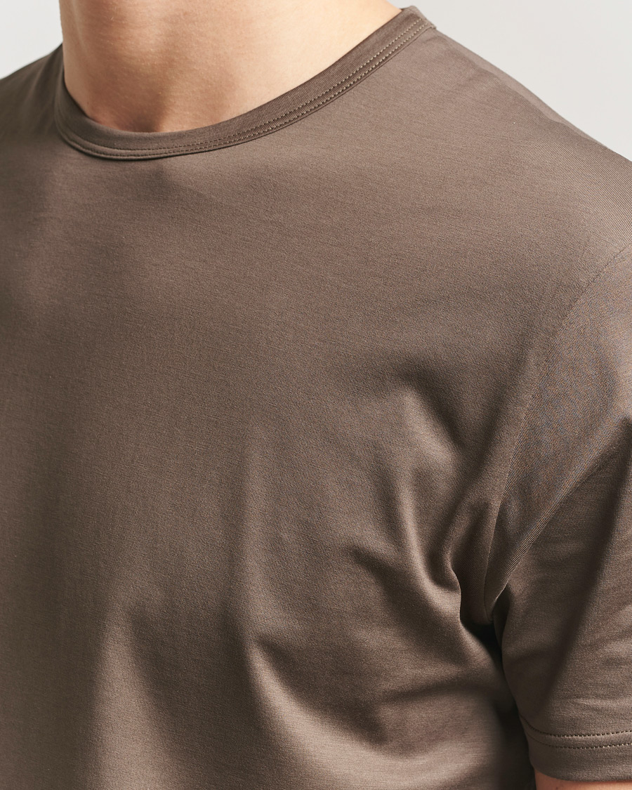 Men | T-Shirts | Sunspel | Crew Neck Q82 Cotton T-Shirt Dark Cedar