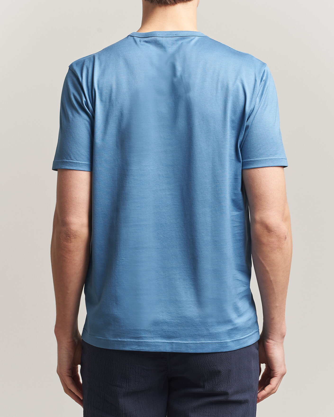 Men | T-Shirts | Sunspel | Crew Neck Q82 Cotton T-Shirt Air Force Blue