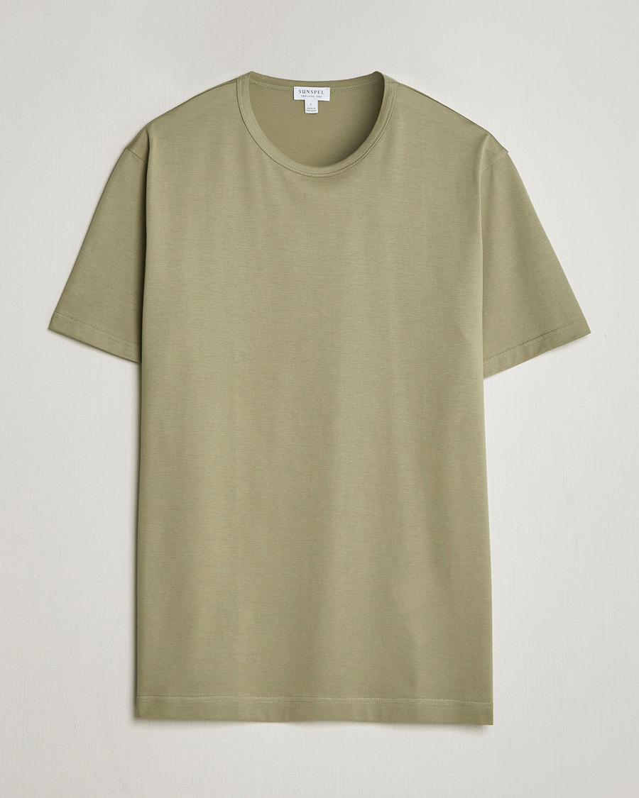 Men | T-Shirts | Sunspel | Crew Neck Q82 Cotton T-Shirt Pistachio