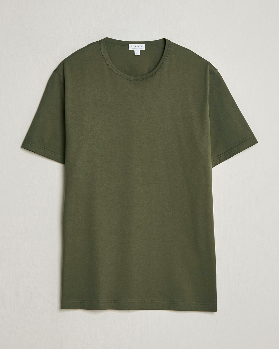 Men | T-Shirts | Sunspel | Crew Neck Q82 Cotton T-Shirt Deep Olive