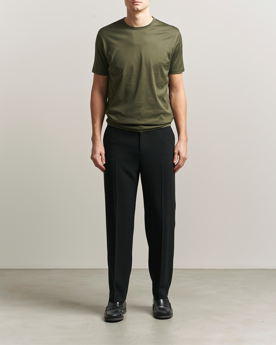 Men | T-Shirts | Sunspel | Crew Neck Q82 Cotton T-Shirt Deep Olive