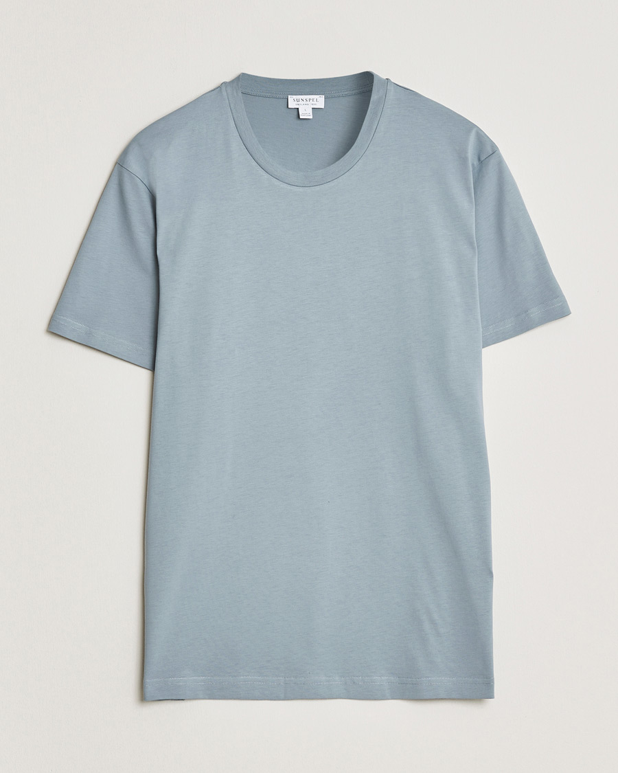 Men | T-Shirts | Sunspel | Riviera Midweight T-Shirt Stone Blue