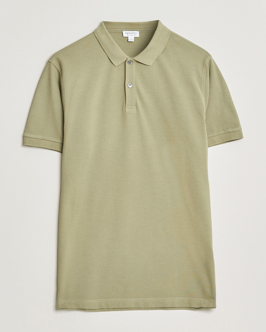 Men | Polo Shirts | Sunspel | Supima Cotton Short Sleeve Pique Polo Pistachio