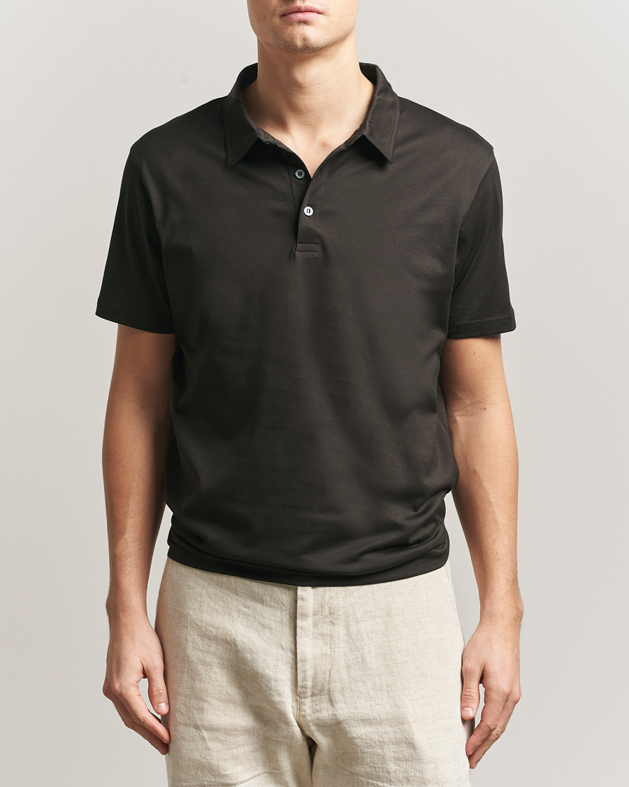 Men | Polo Shirts | Sunspel | Cotton Jersey Polo Dark Chocolate