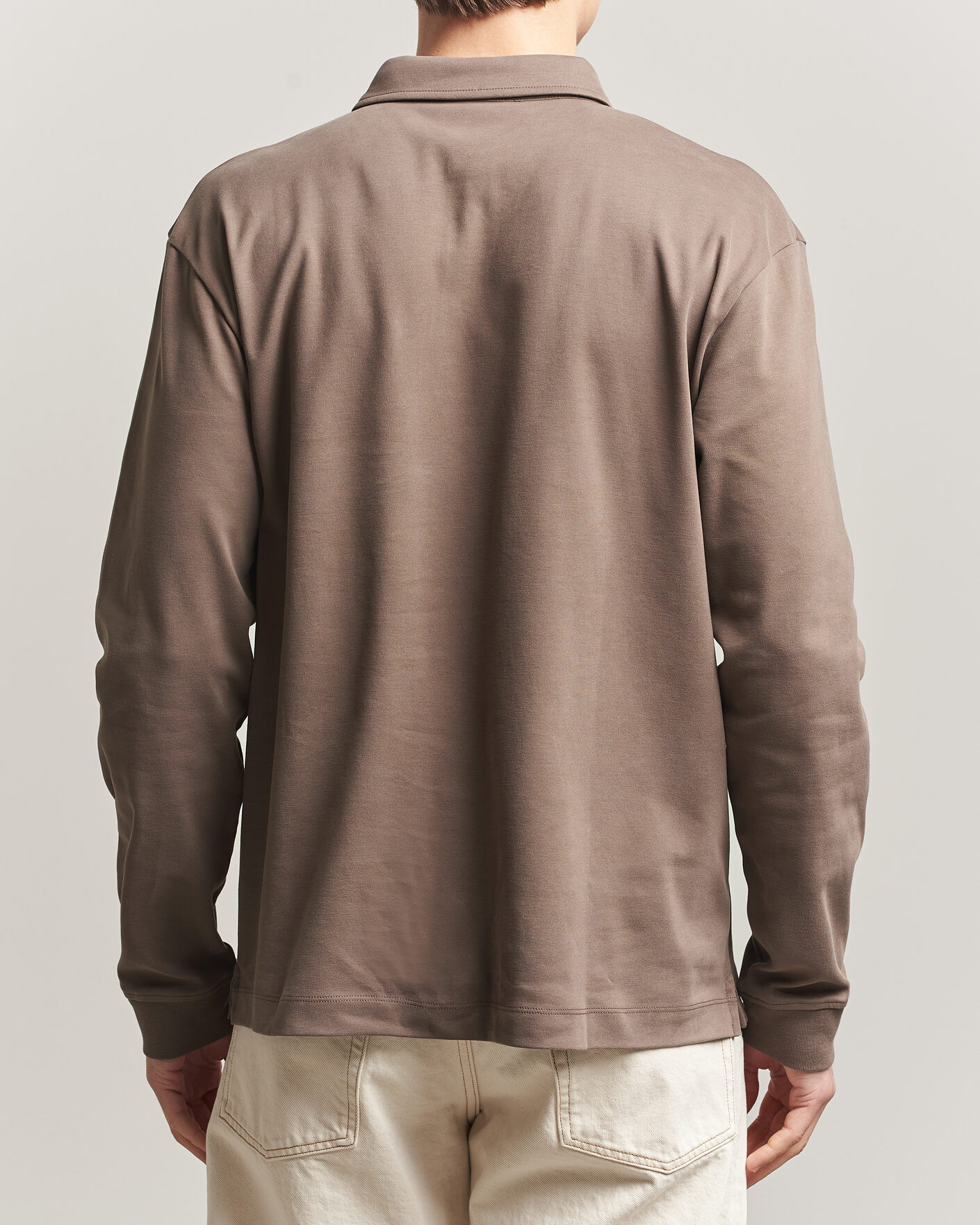 Men | Polo Shirts | Sunspel | Heavy Weight Supima Cotton Long Sleeve Polo Dark Cedar
