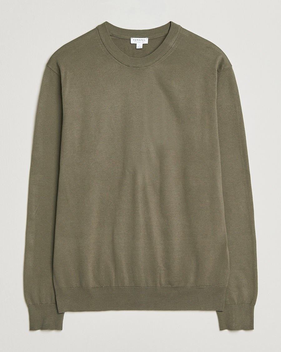 Men | Sweaters & Knitwear | Sunspel | Lightweight Knitted Cotton Crew Khaki