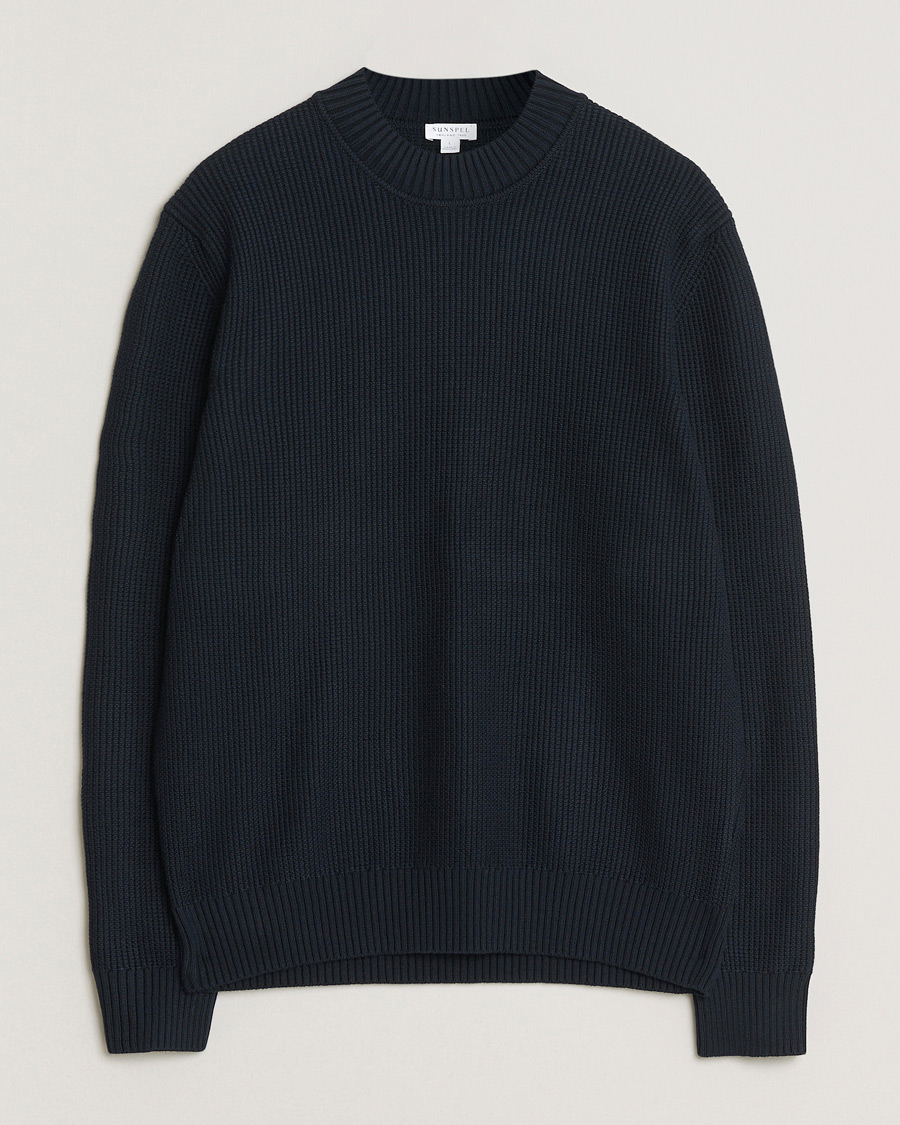 Men | Sweaters & Knitwear | Sunspel | Cotton Stitch Mock Neck Navy