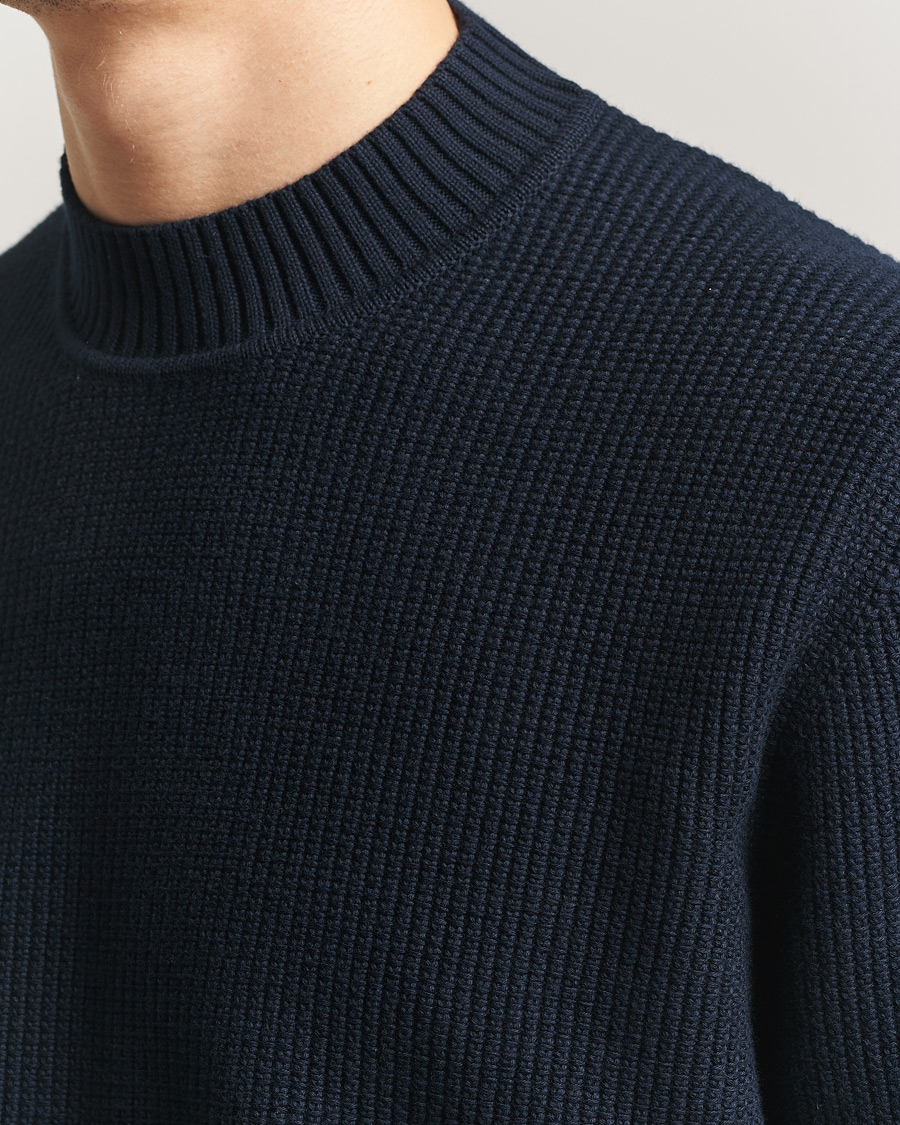 Men | Sweaters & Knitwear | Sunspel | Cotton Stitch Mock Neck Navy