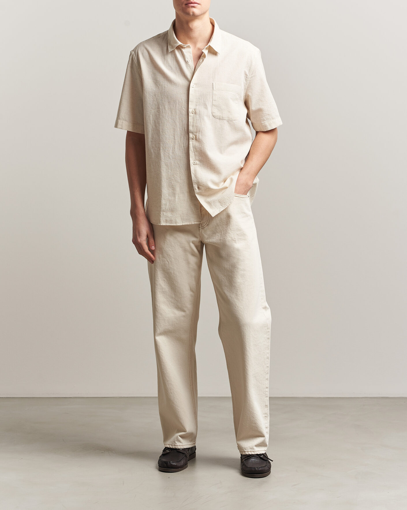 Men | Shirts | Sunspel | Natural Texture Linen Shirt Ecru
