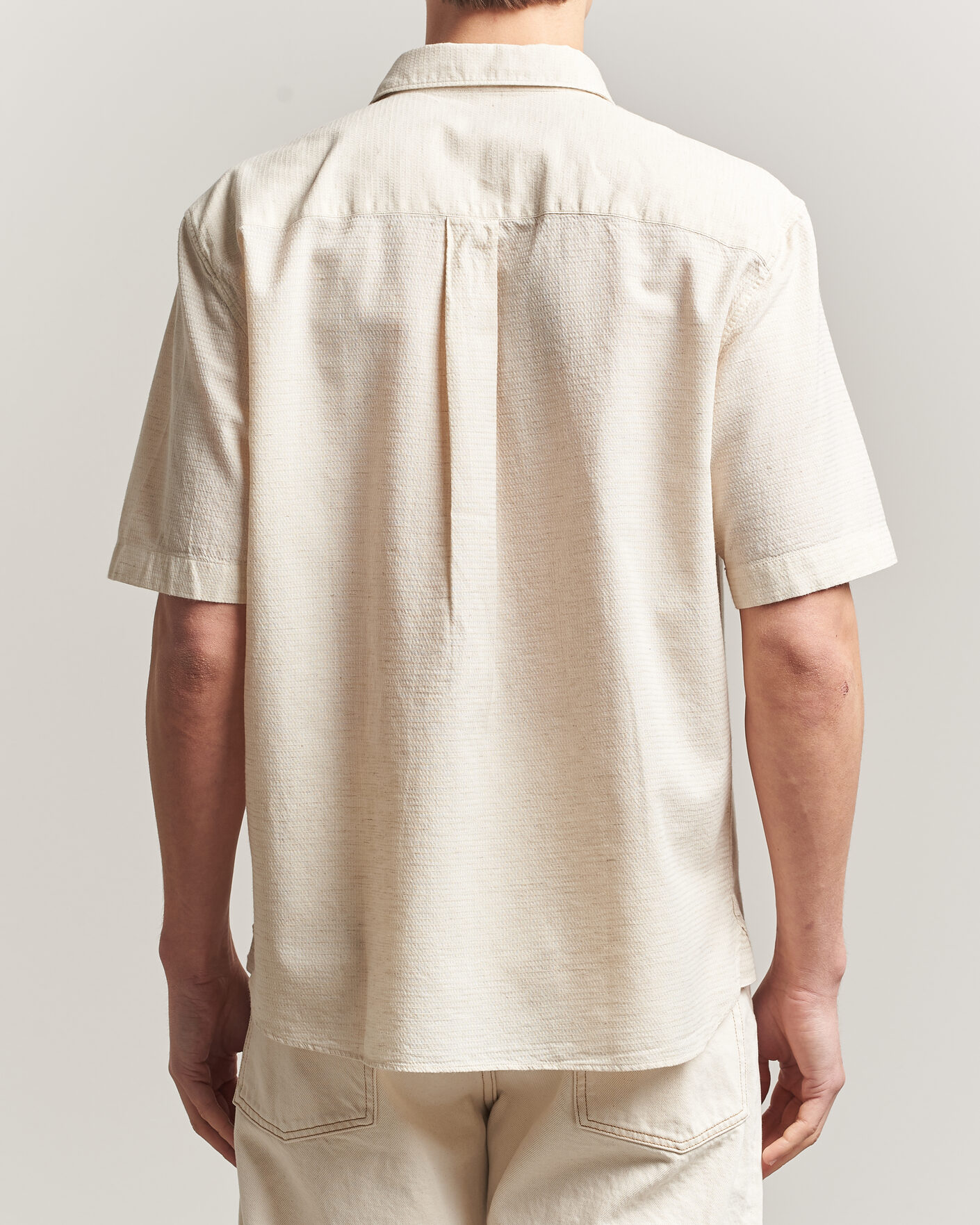 Men | Shirts | Sunspel | Natural Texture Linen Shirt Ecru