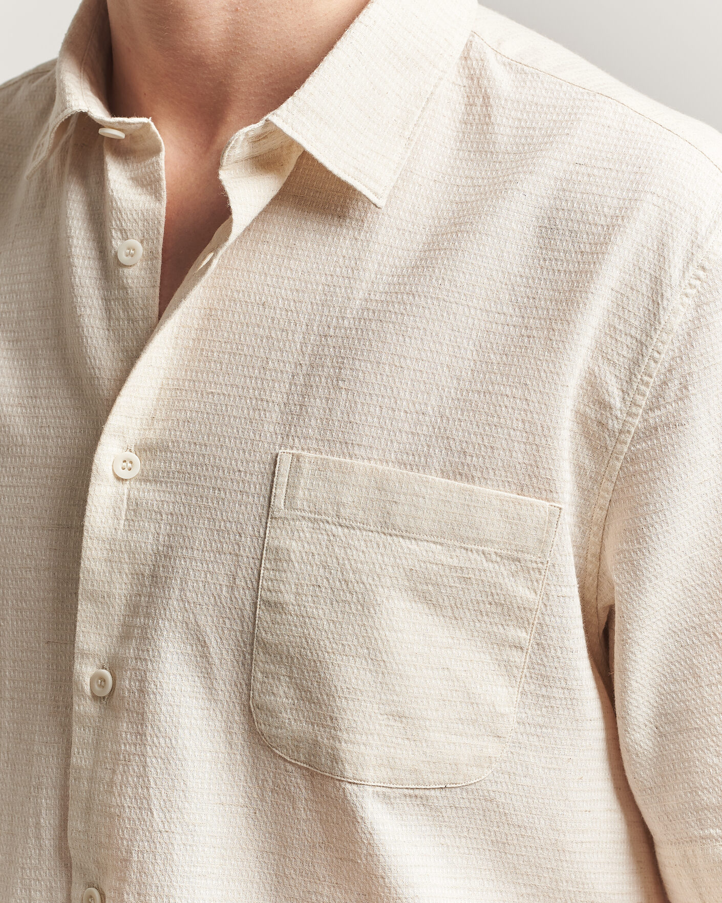 Men | Shirts | Sunspel | Natural Texture Linen Shirt Ecru