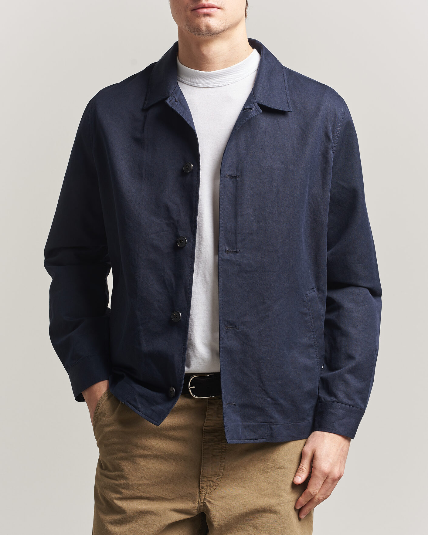 Sunspel Cotton/Linen Jacket Navy at CareOfCarl.com