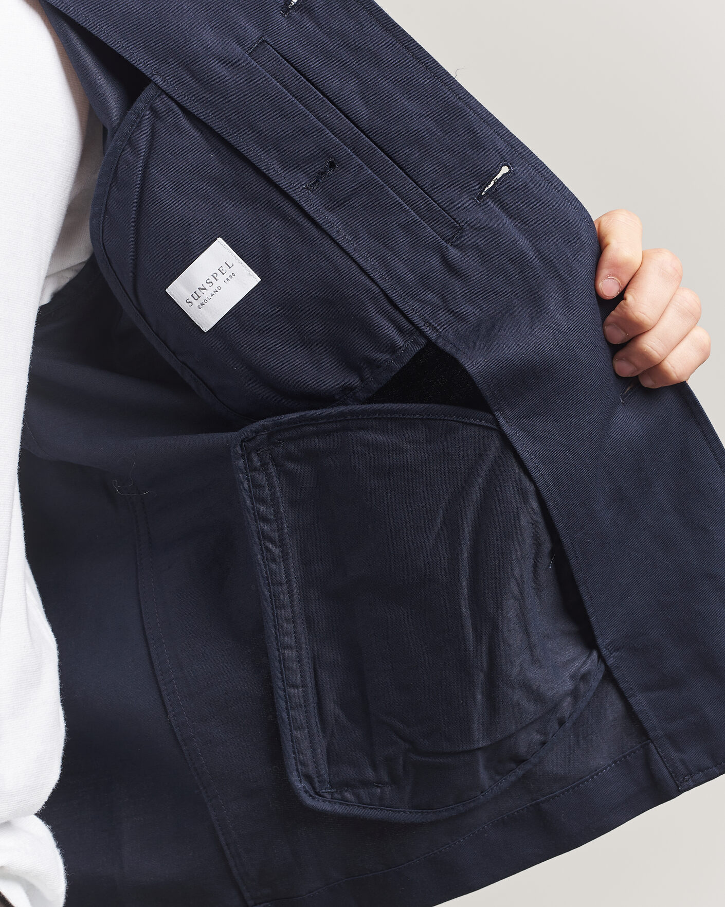 Sunspel Cotton/Linen Jacket Navy at CareOfCarl.com