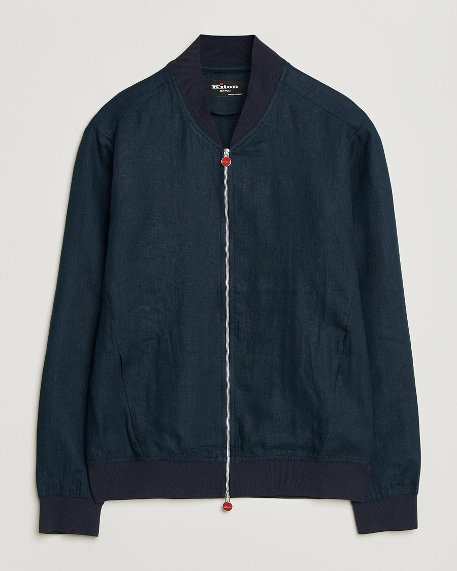 Men | Coats & Jackets | Kiton | Unlined Linen Bomber Jacket Navy