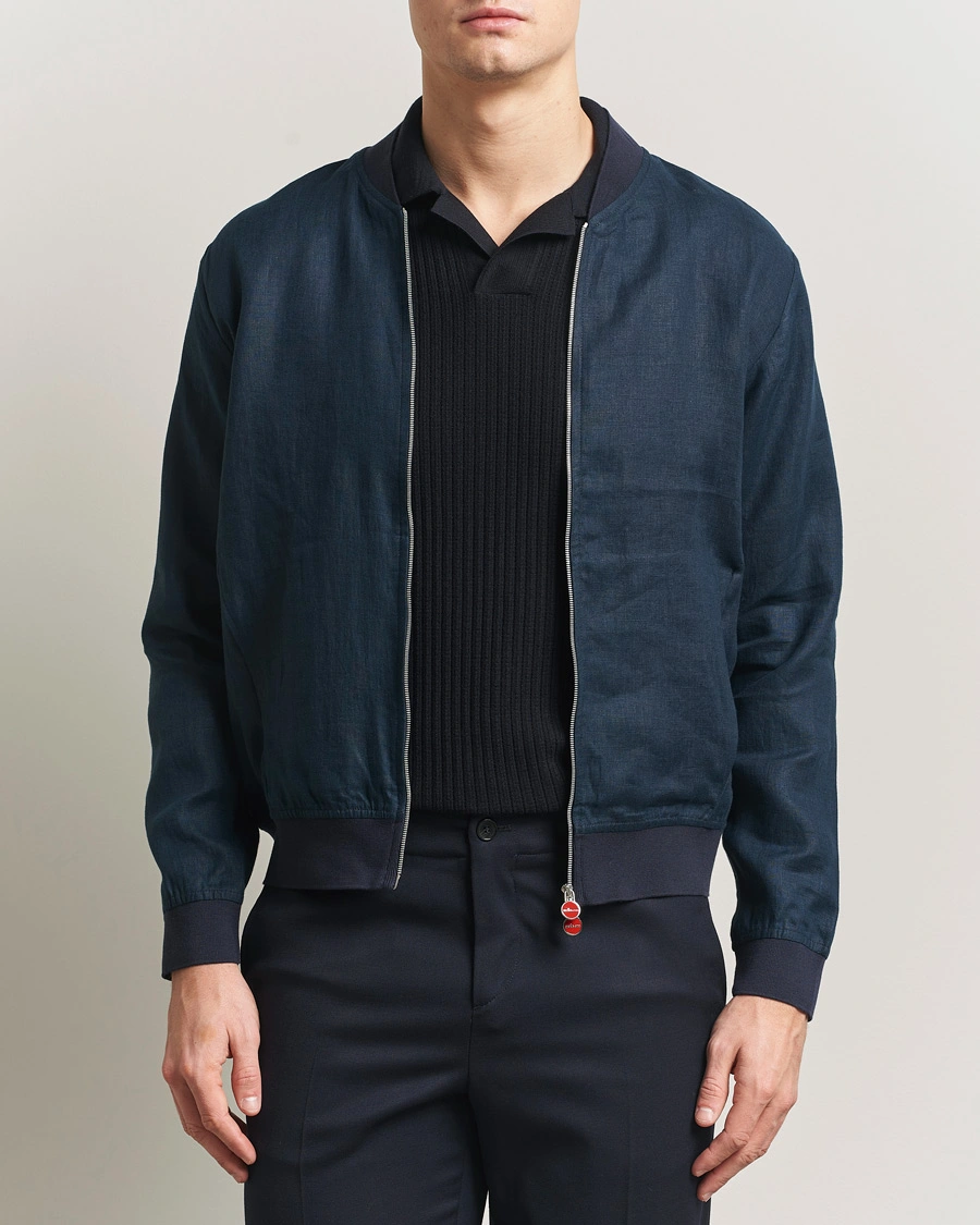Men | Coats & Jackets | Kiton | Unlined Linen Bomber Jacket Navy