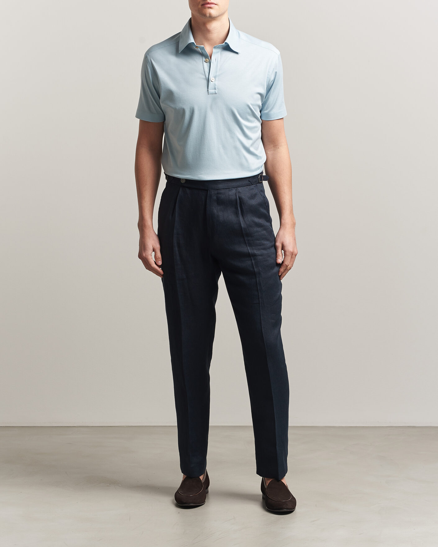 Men | Polo Shirts | Kiton | Short Sleeve Jersey Polo Sky Blue