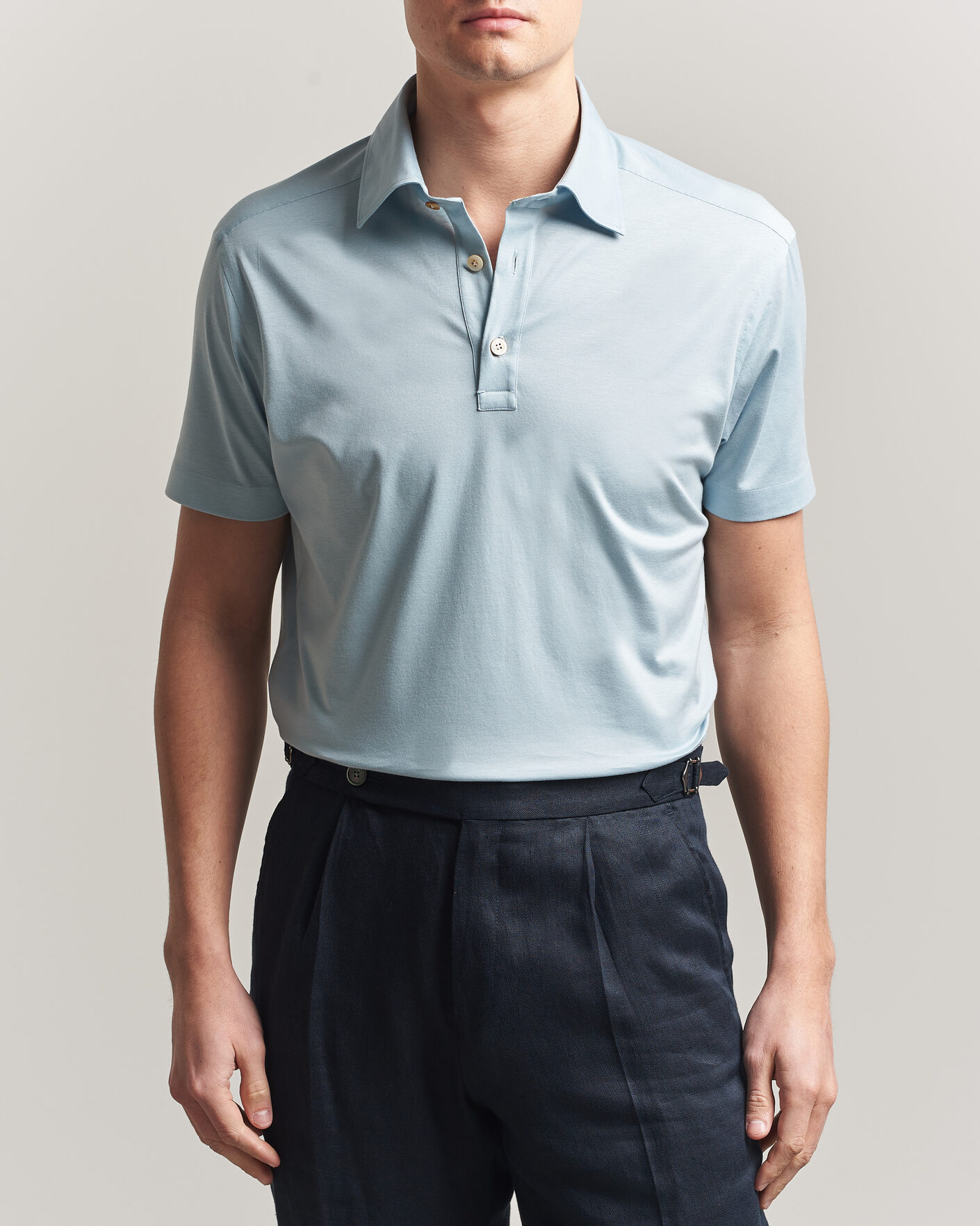 Men | Polo Shirts | Kiton | Short Sleeve Jersey Polo Sky Blue