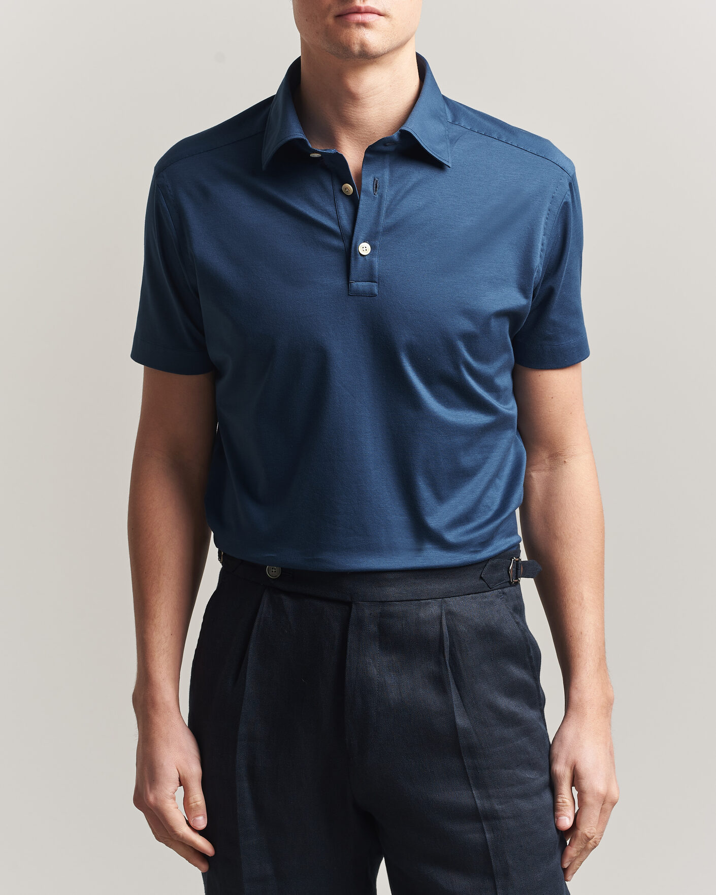 Men | Polo Shirts | Kiton | Short Sleeve Jersey Polo Dark Blue