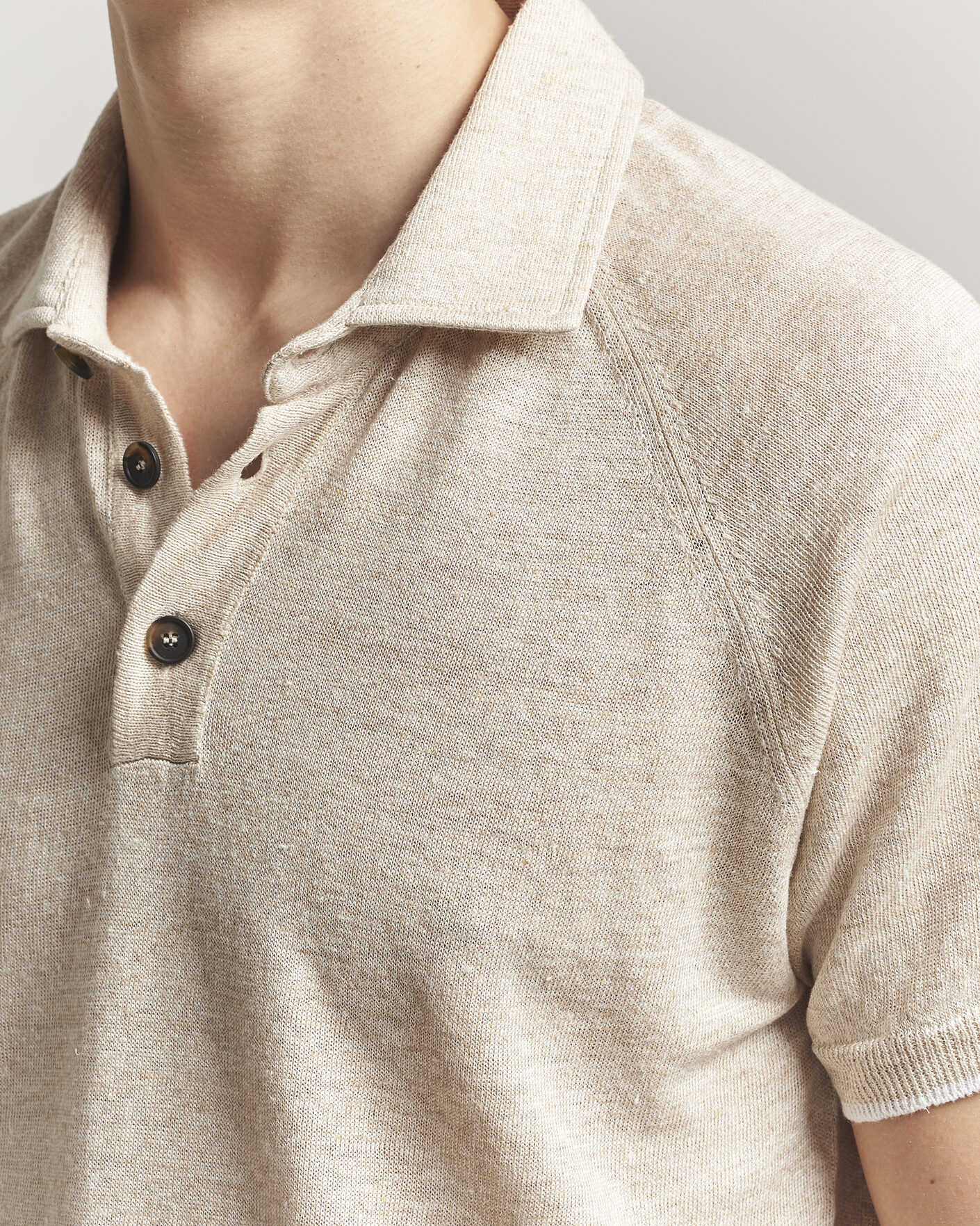 Men | Polo Shirts | Kiton | Linen Raglan Polo Shirt Ecru