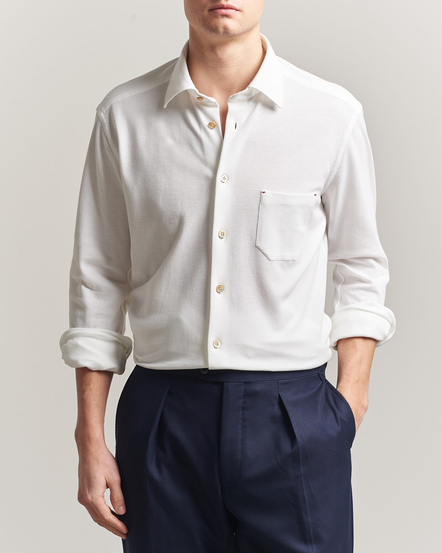 Men | Shirts | Kiton | Jersey Piquet Shirt White