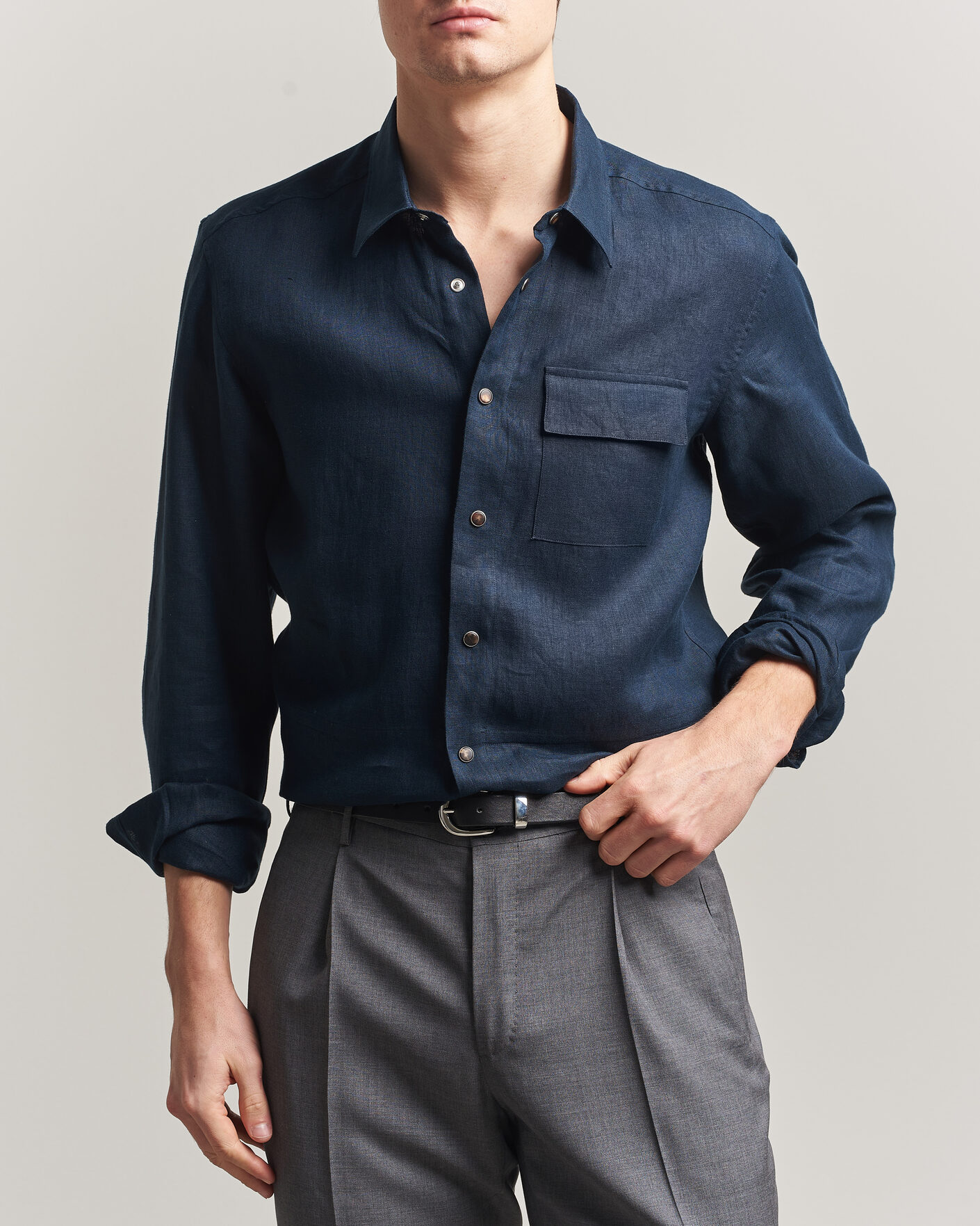 Men | Shirts | Kiton | Linen Overshirt Navy