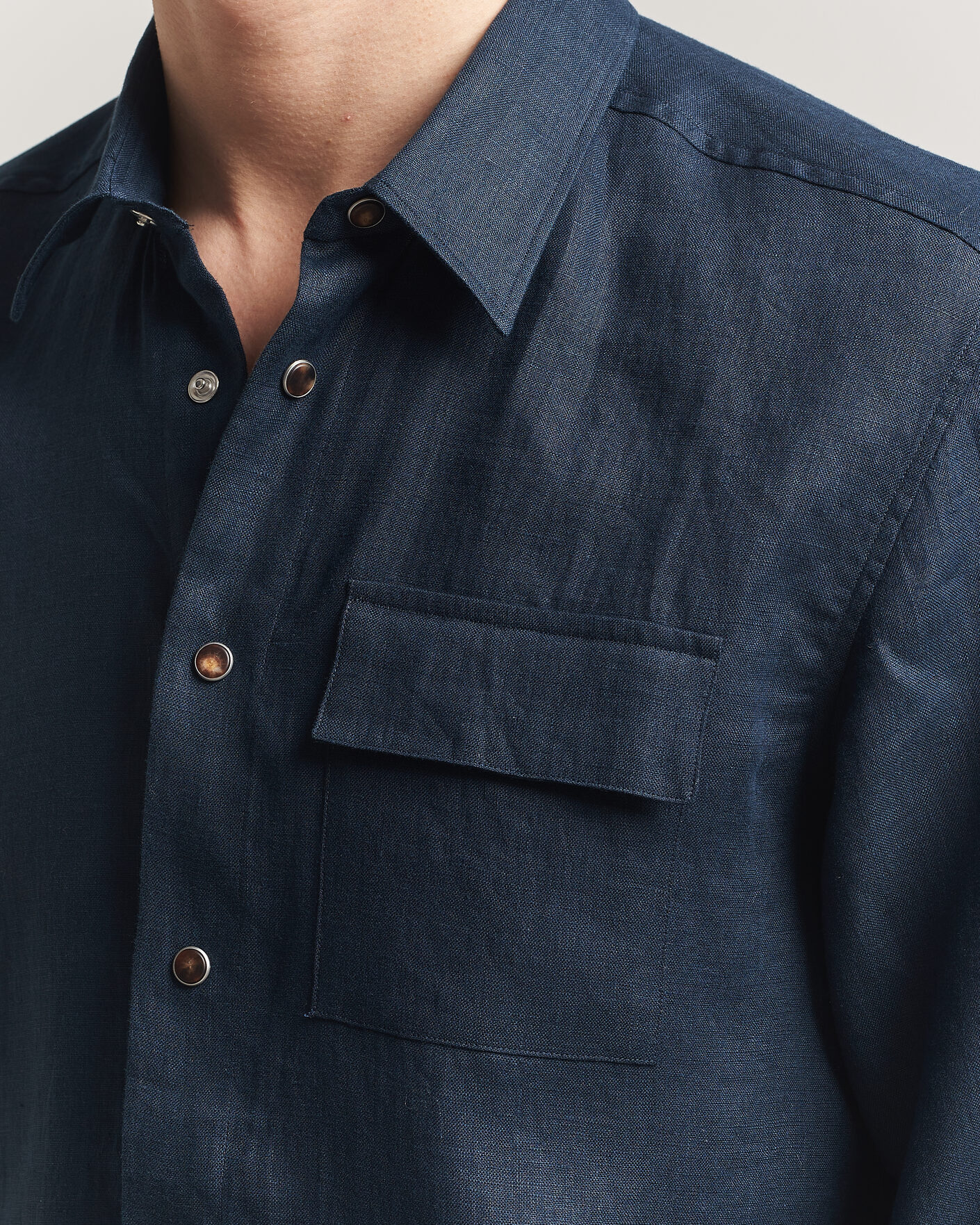 Men | Shirts | Kiton | Linen Overshirt Navy