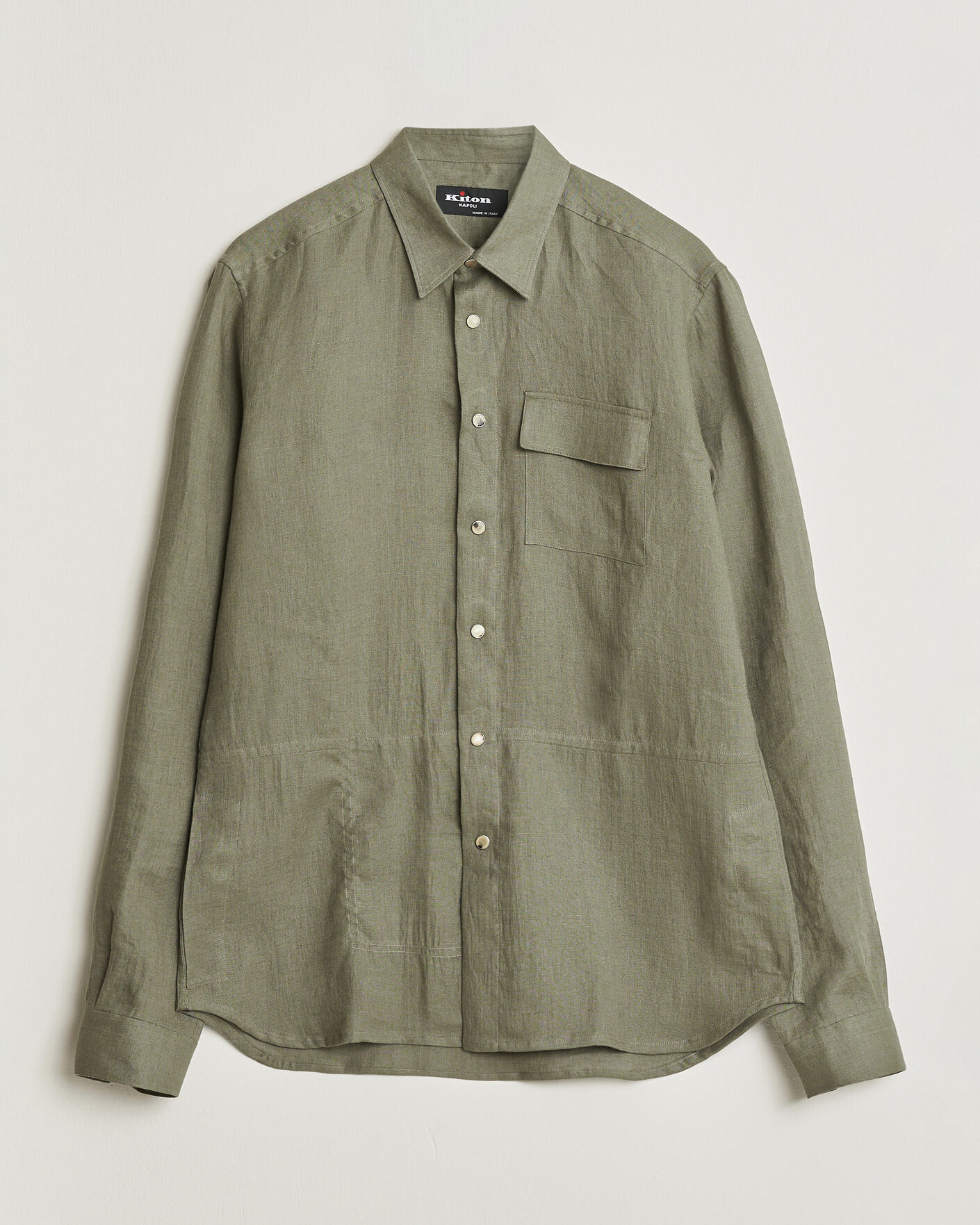 Men | Shirts | Kiton | Linen Overshirt Khaki
