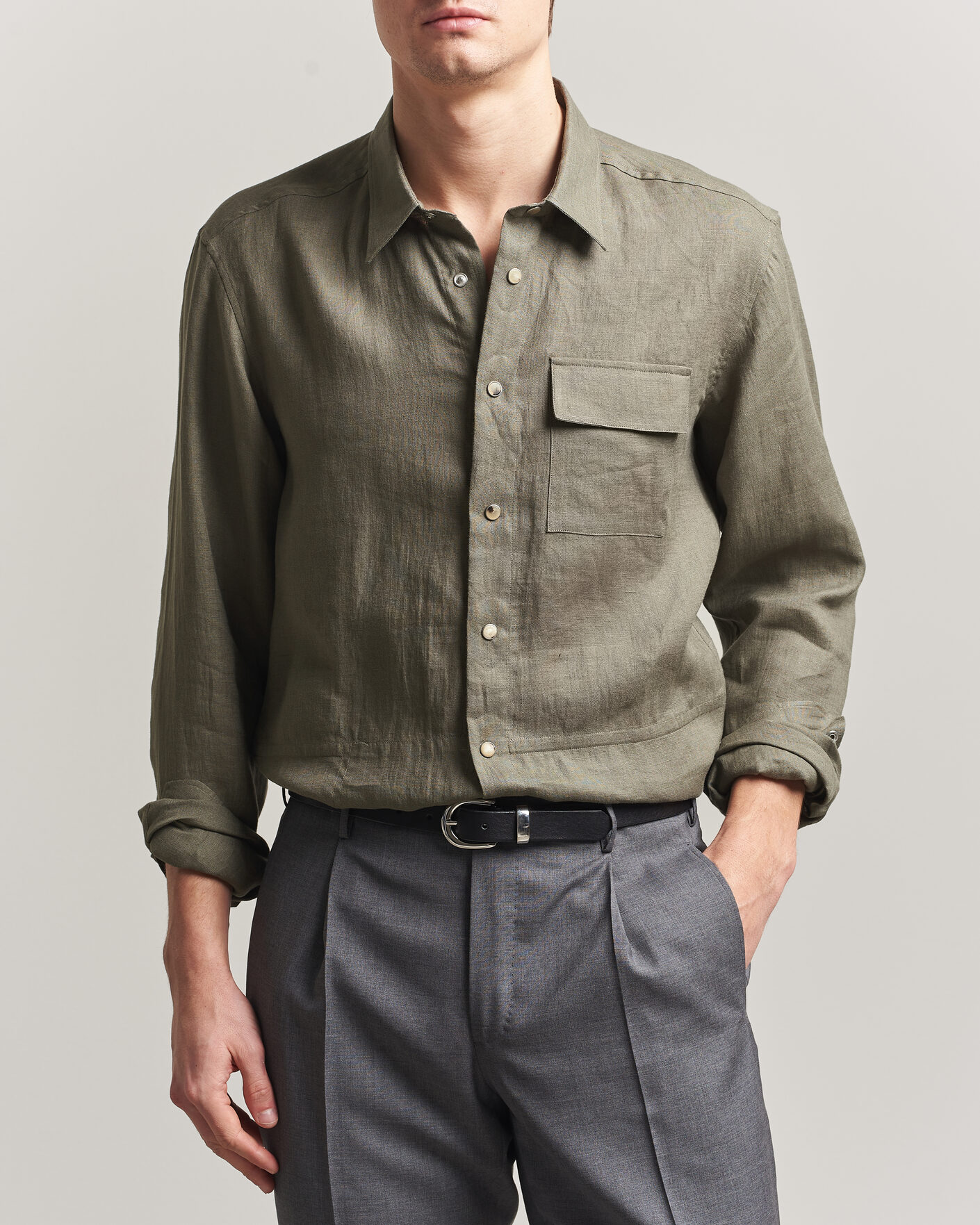 Men | Shirts | Kiton | Linen Overshirt Khaki