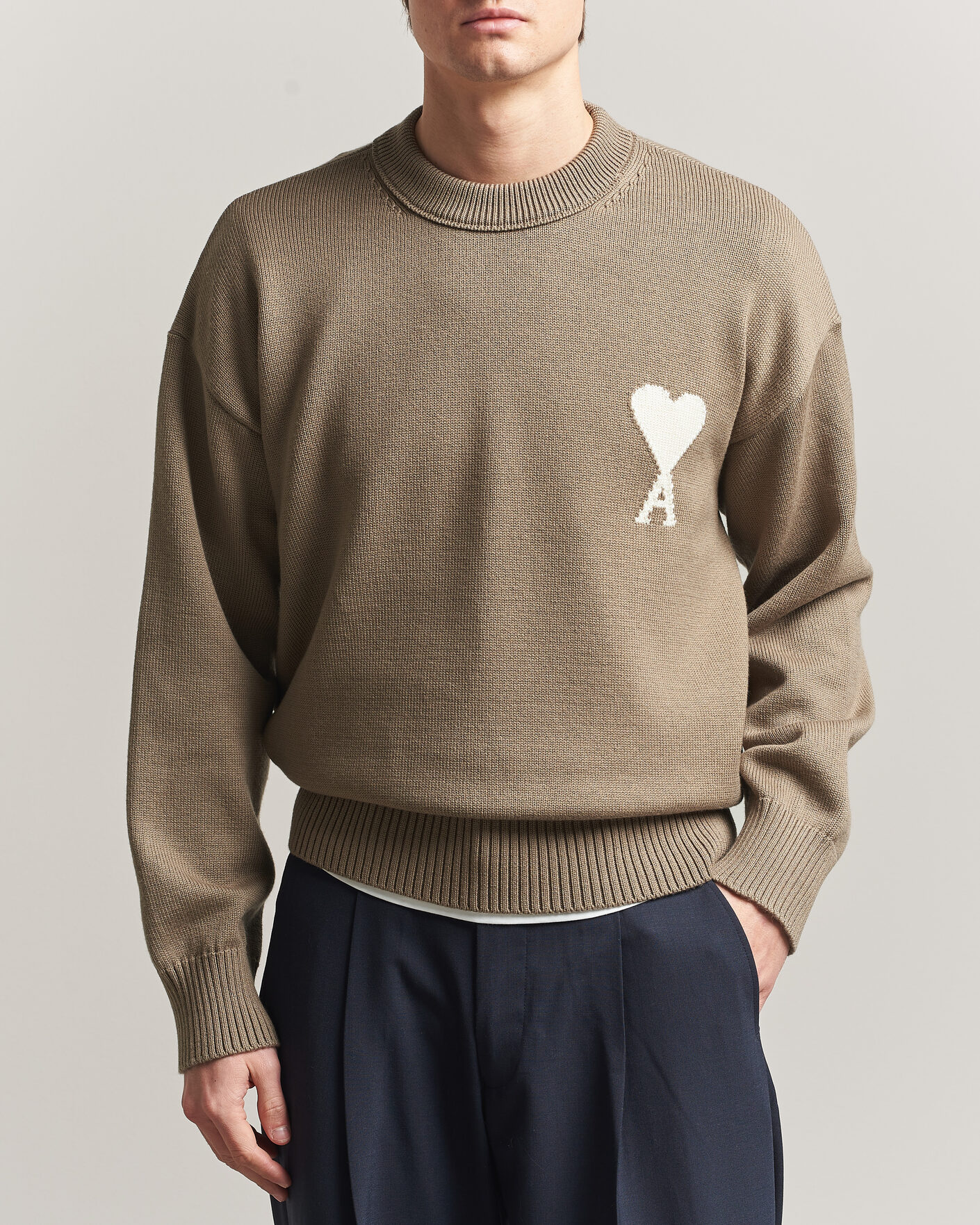 Men | Sweaters & Knitwear | AMI | Big Heart Wool Sweater Beige