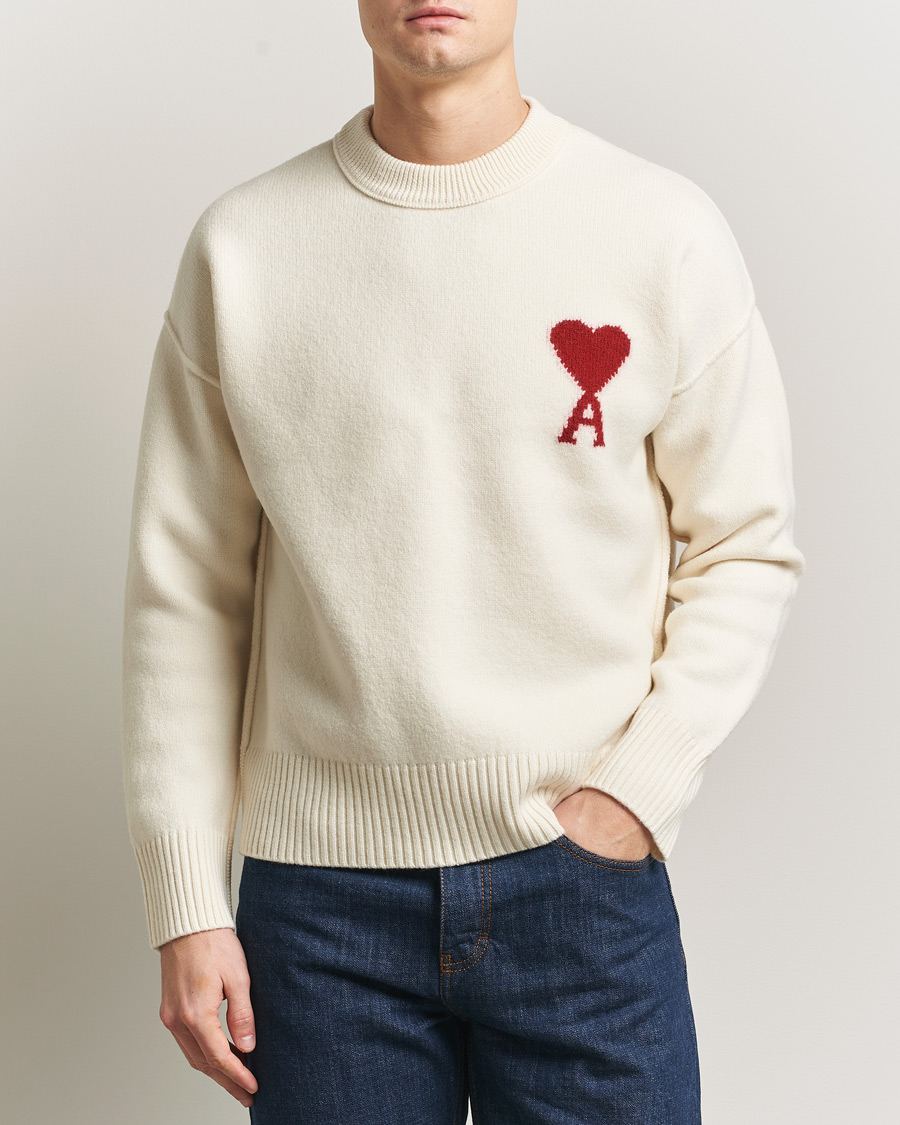 Men | Sweaters & Knitwear | AMI | Big Heart Wool Sweater Ecru