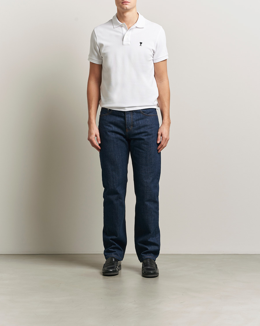 Men | Polo Shirts | AMI | Contrast Heart Logo Polo White