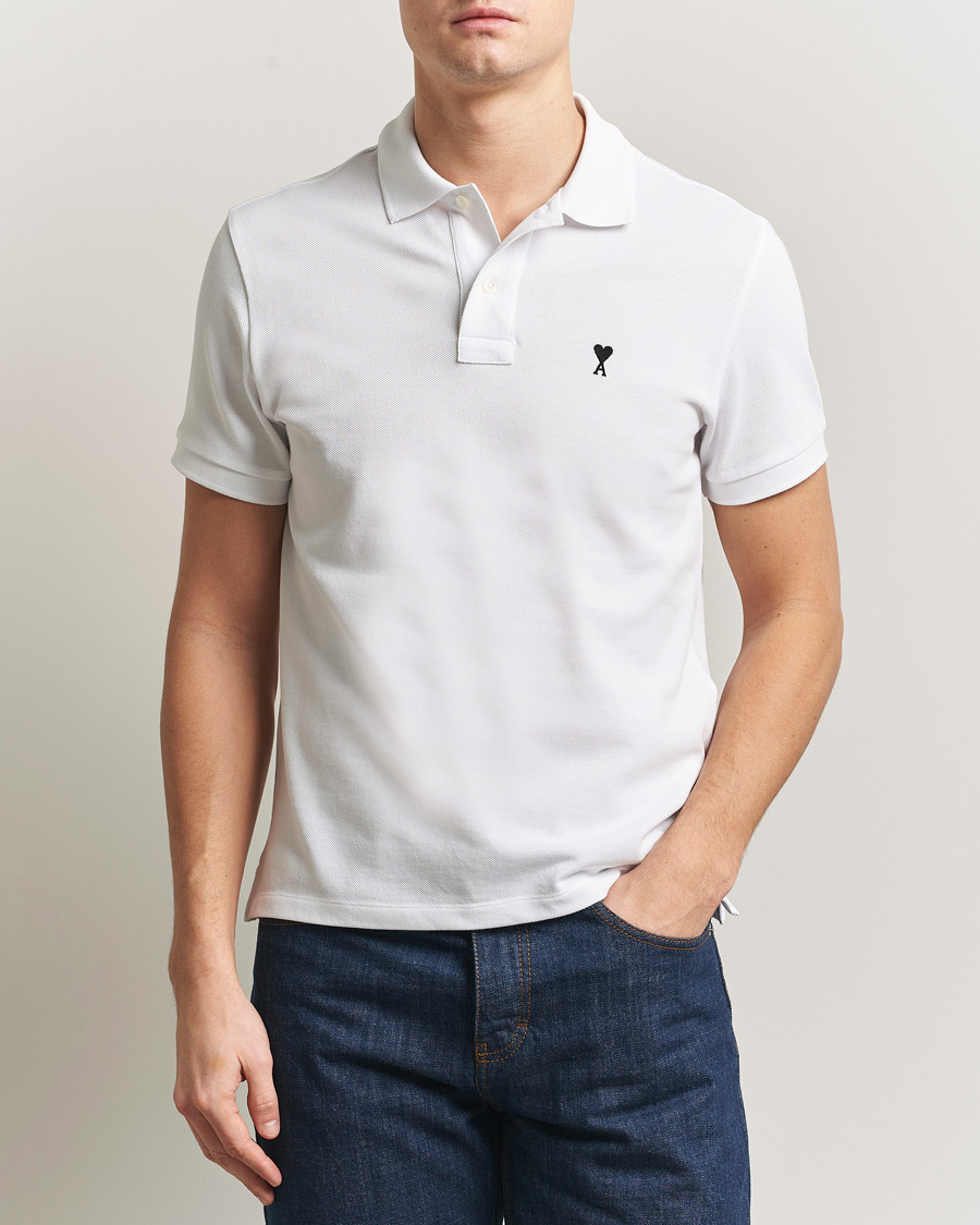 Men | Polo Shirts | AMI | Contrast Heart Logo Polo White