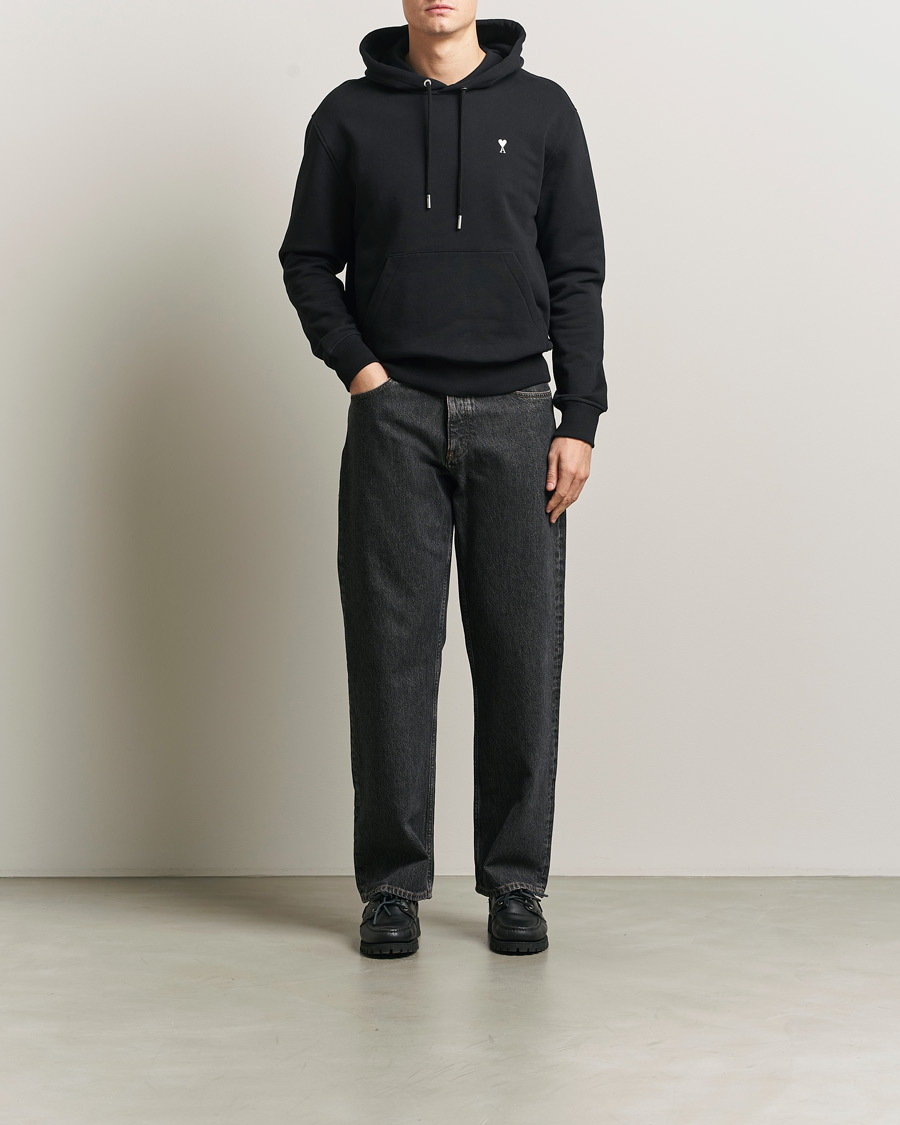 Men | Sweaters & Knitwear | AMI | Contrast Heart Logo Hoodie Black