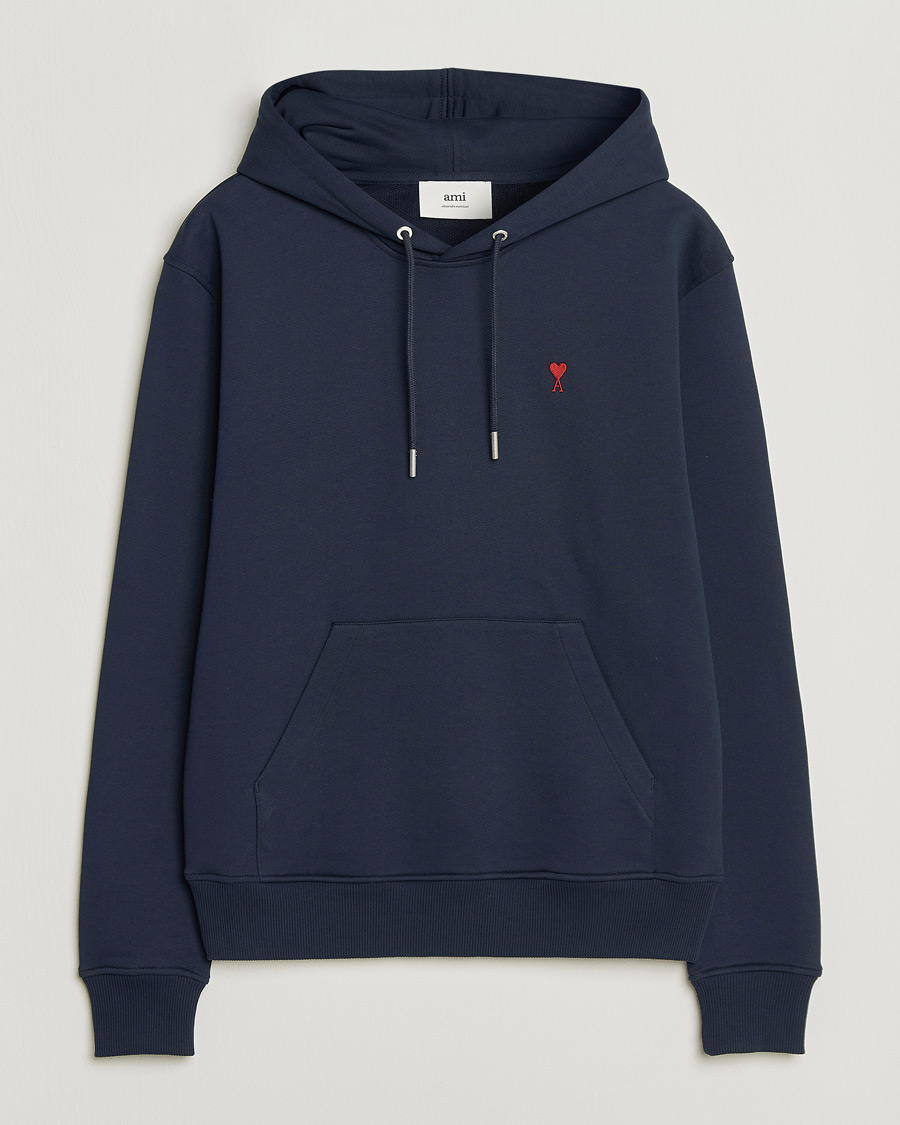 Men | Sweaters & Knitwear | AMI | Heart Logo Hoodie Navy
