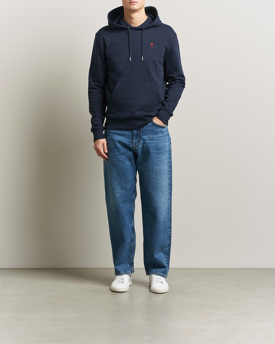 Men | Sweaters & Knitwear | AMI | Heart Logo Hoodie Navy