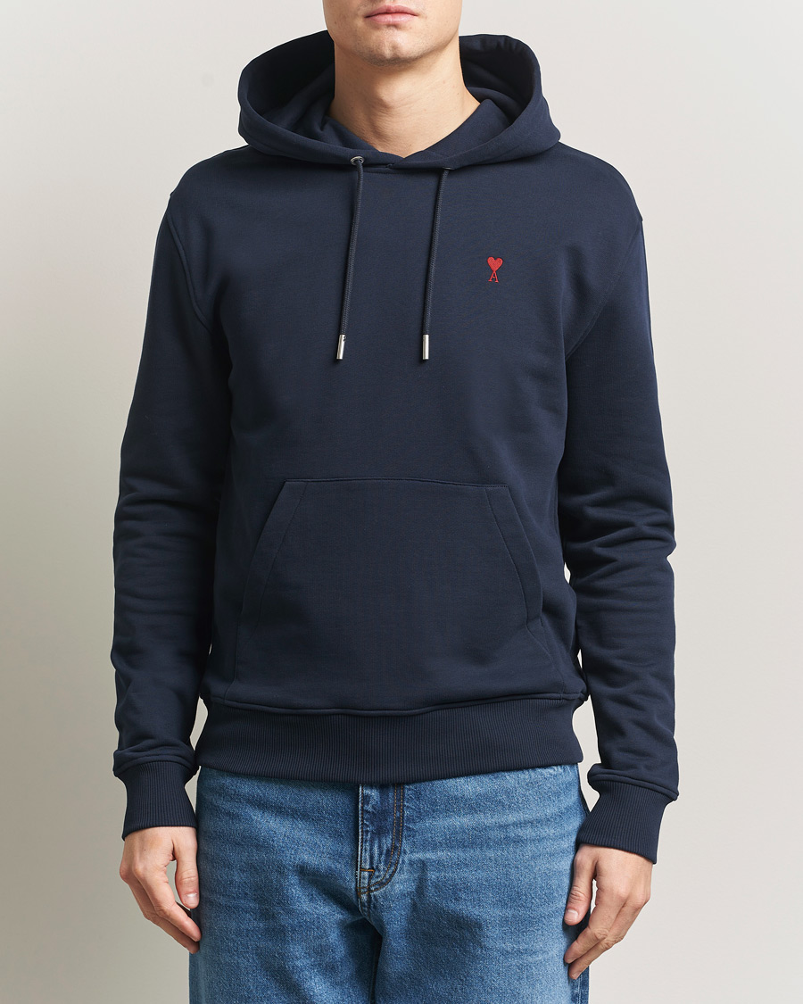 Men | Sweaters & Knitwear | AMI | Heart Logo Hoodie Navy