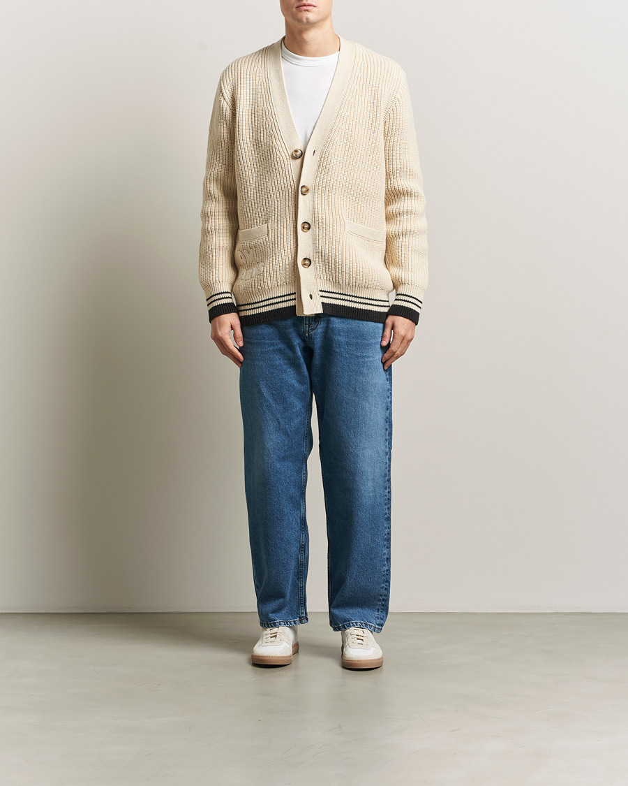 Men | Sweaters & Knitwear | AMI | Wool/Cotton Ribbed Cardigan Creme