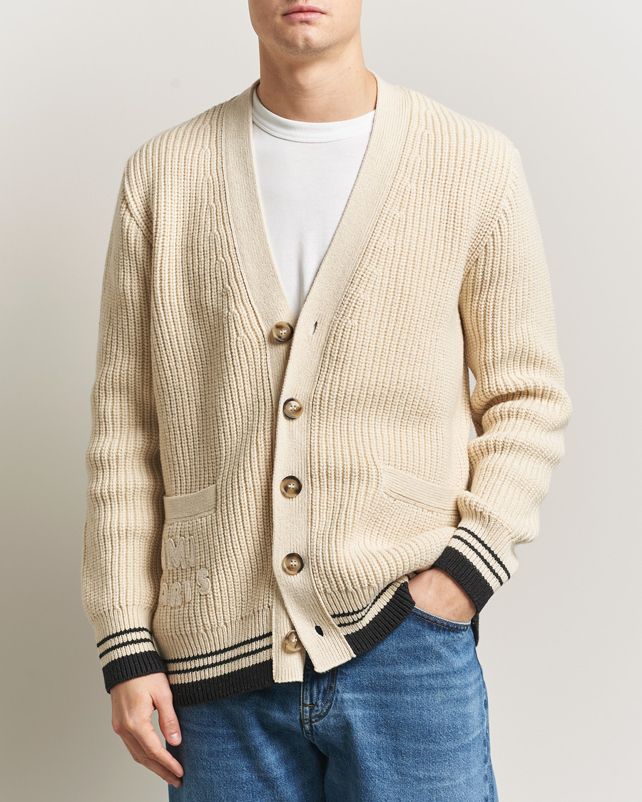 Men | Sweaters & Knitwear | AMI | Wool/Cotton Ribbed Cardigan Creme