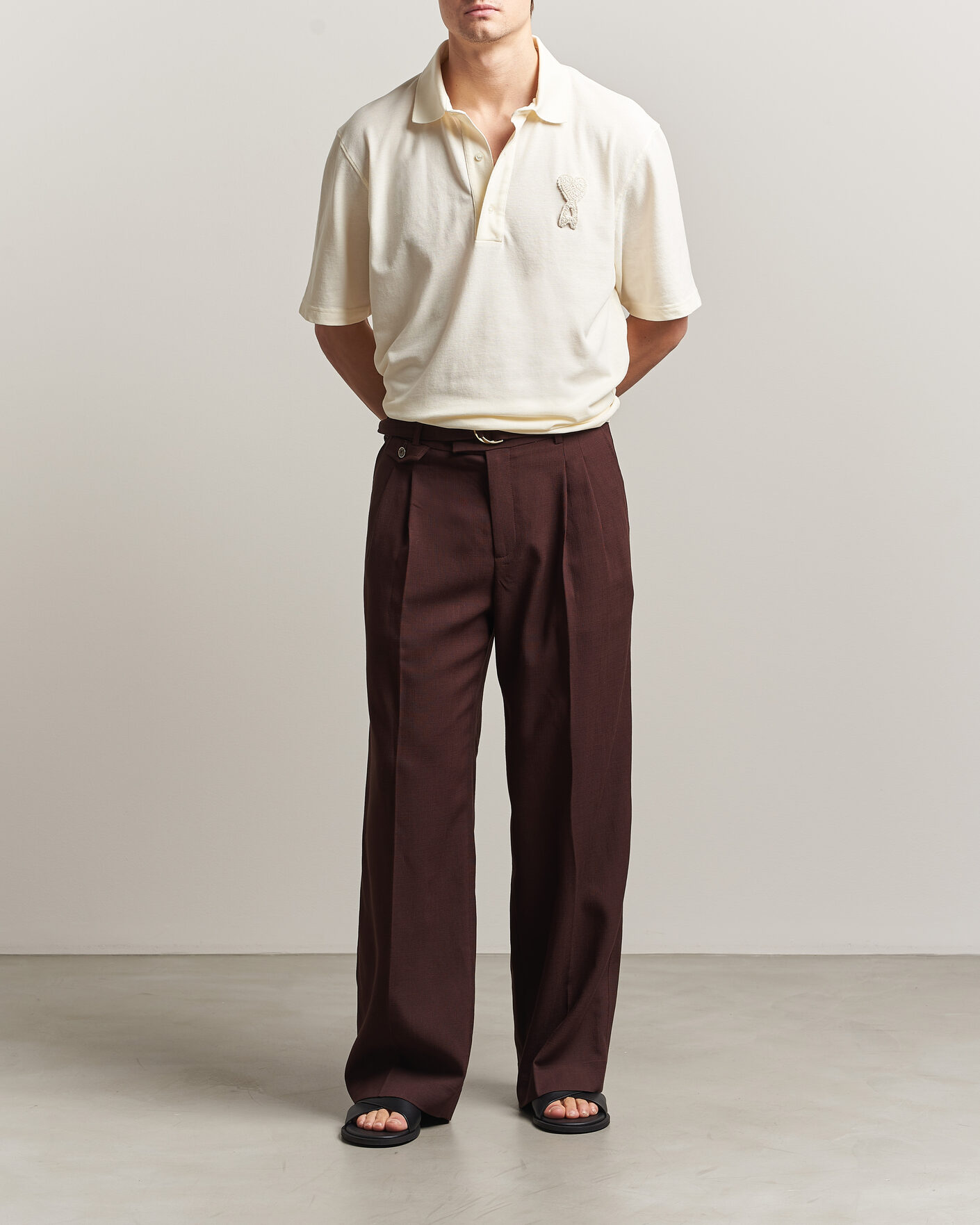 Men | Polo Shirts | AMI | Knitted Heart Logo Polo Creme