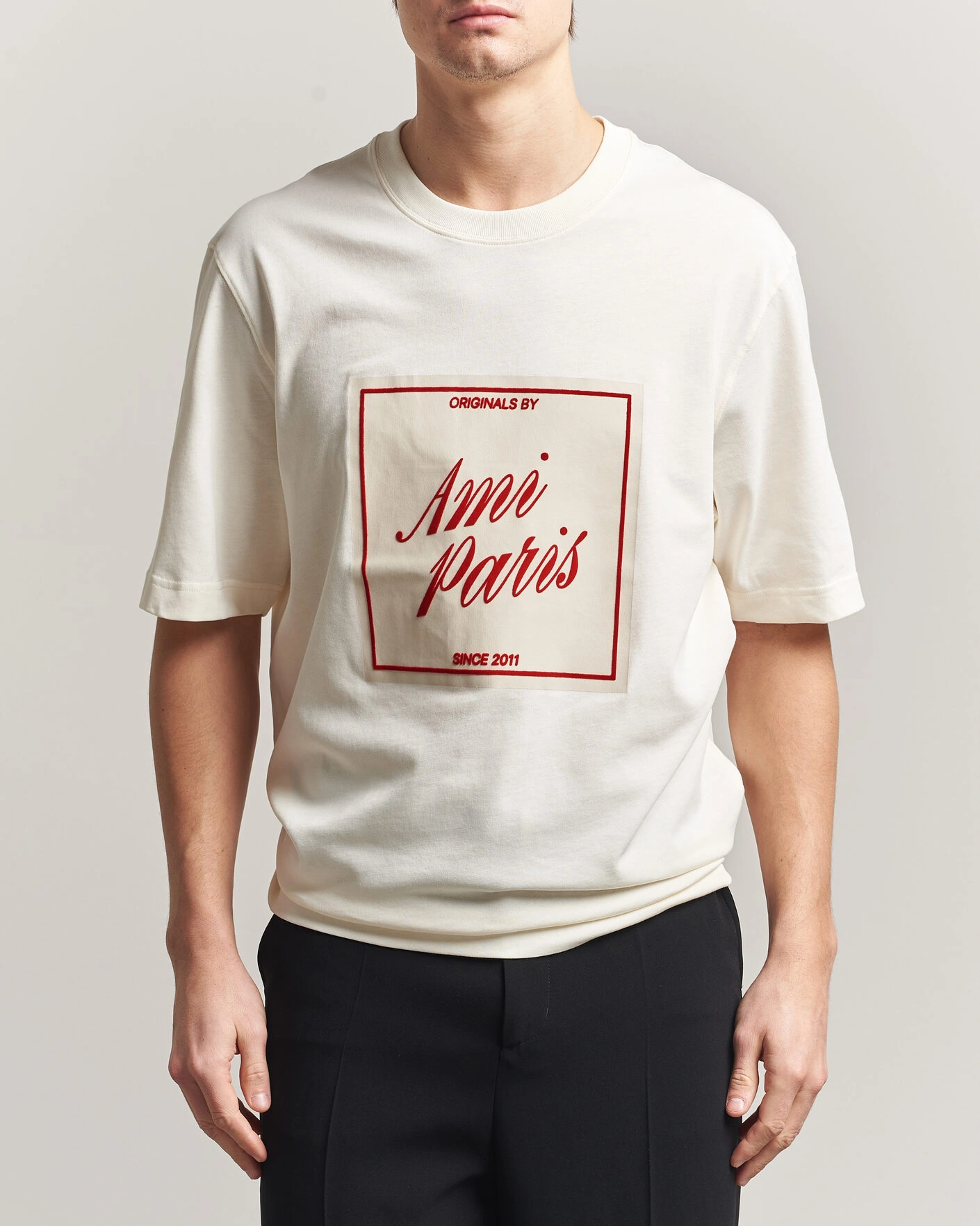 Men | T-Shirts | AMI | Boxy Fit Printed T-Shirt Creme