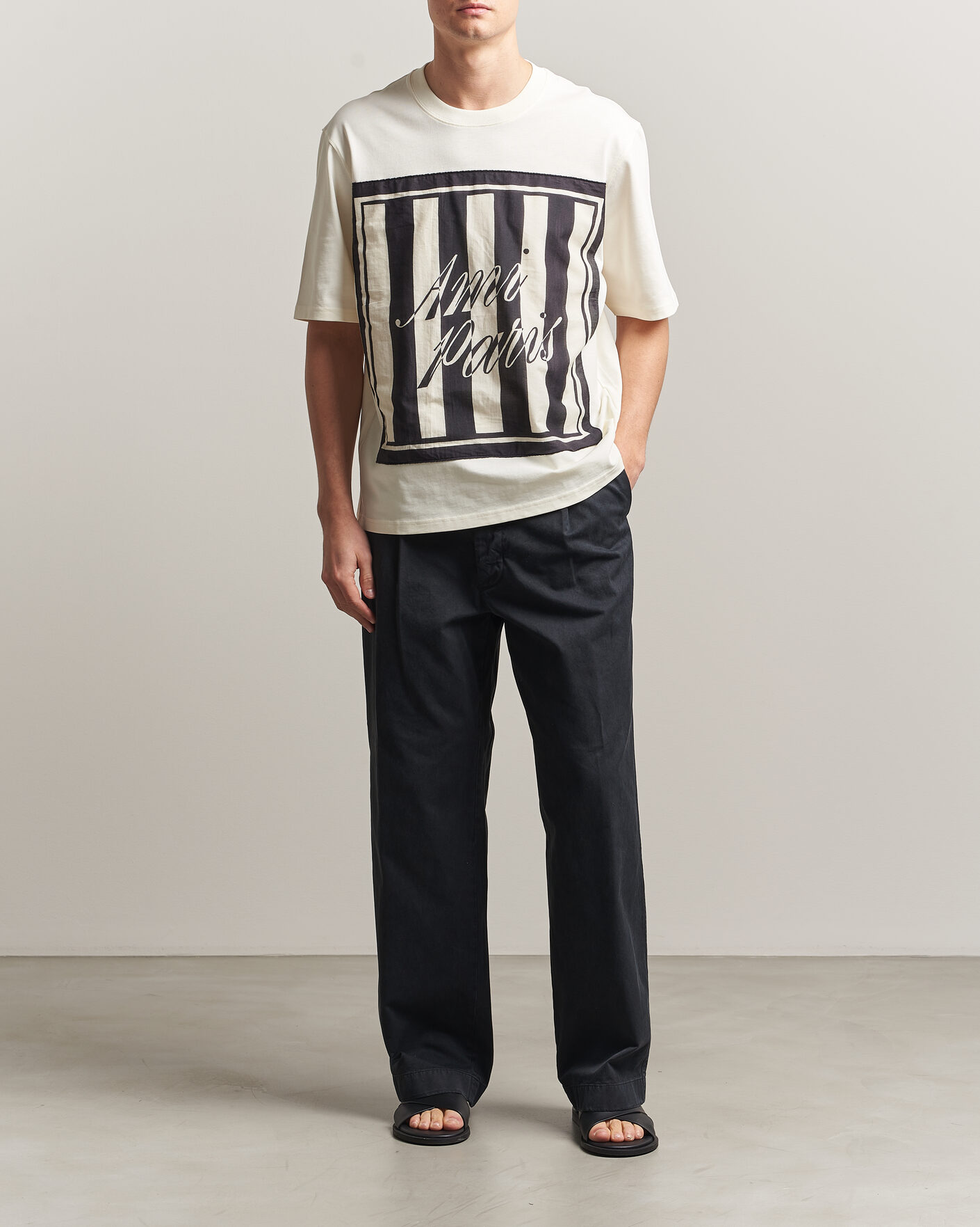 Men | T-Shirts | AMI | Boxy Fit Printed T-Shirt Creme
