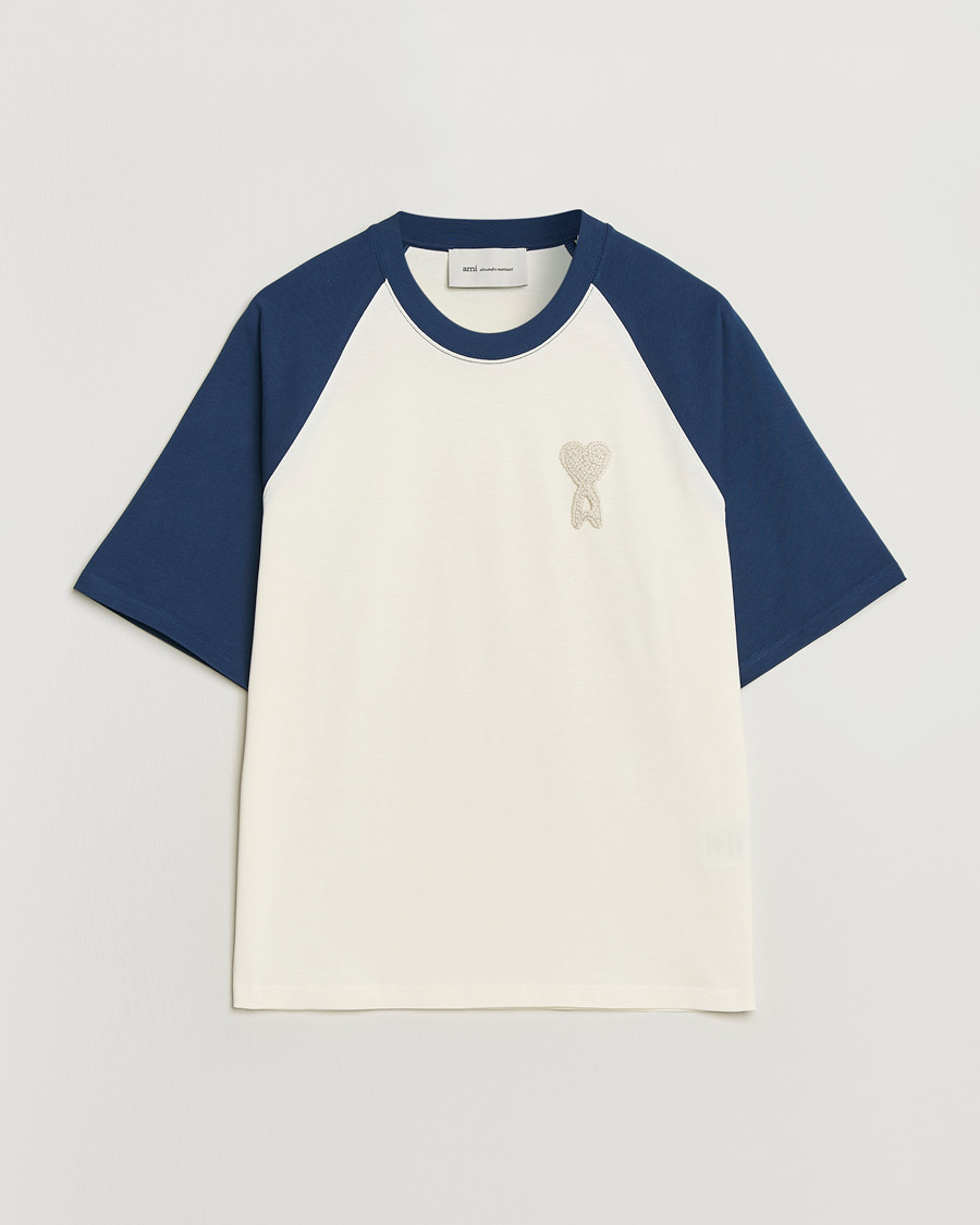 Men | T-Shirts | AMI | Knitted Heart Logo T-Shirt Creme/Navy