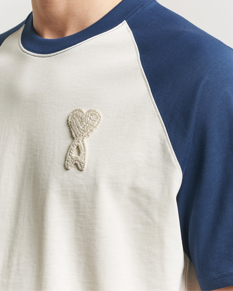 Men | T-Shirts | AMI | Knitted Heart Logo T-Shirt Creme/Navy