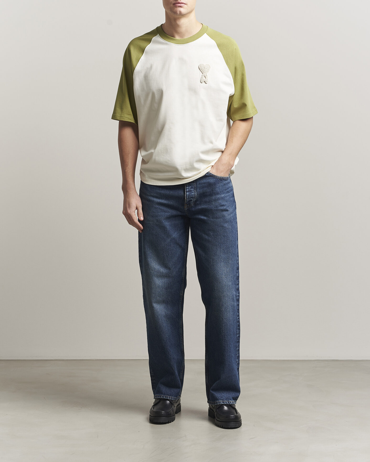 Men | T-Shirts | AMI | Knitted Heart Logo T-Shirt Creme/Matcha